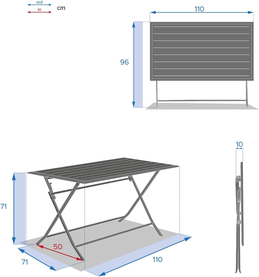 Hespéride - Azua - table pliante 4 places, alu époxy gris graphite