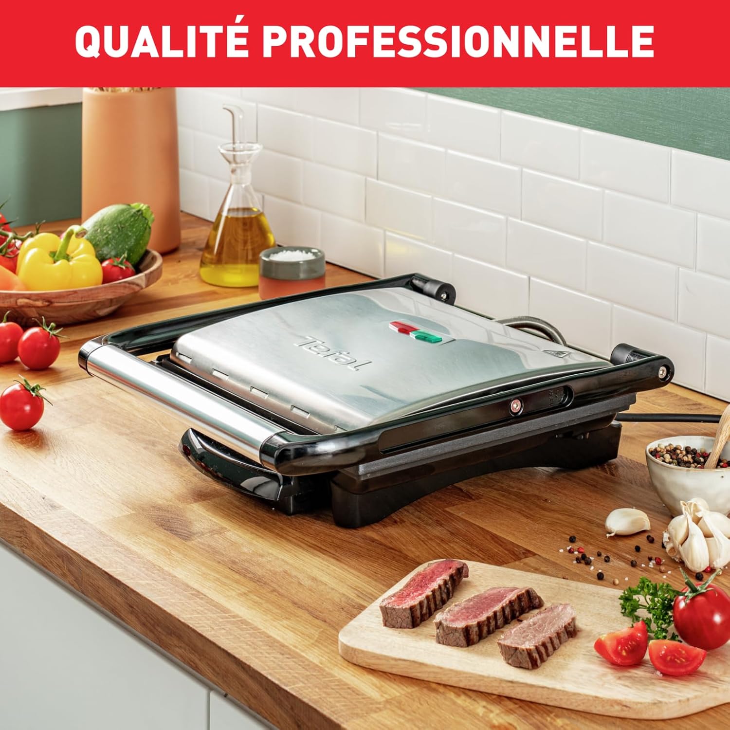 Tefal - Gril Viande Panini Multifonction 2000W, rangement vertical, noir/argent - GC241D12
