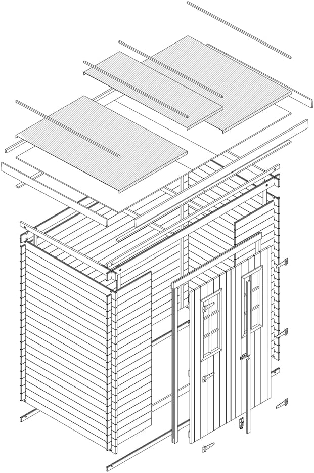 Timbela - abri de jardin bois - 204x142x200cm - rangement outils, vélos M311C