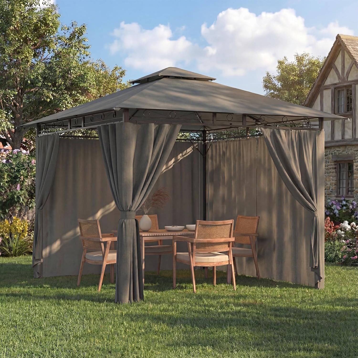 Devoko - Deluxe tonnelle - 3x3m - imperméable, cadre métal, 4-6 pers.