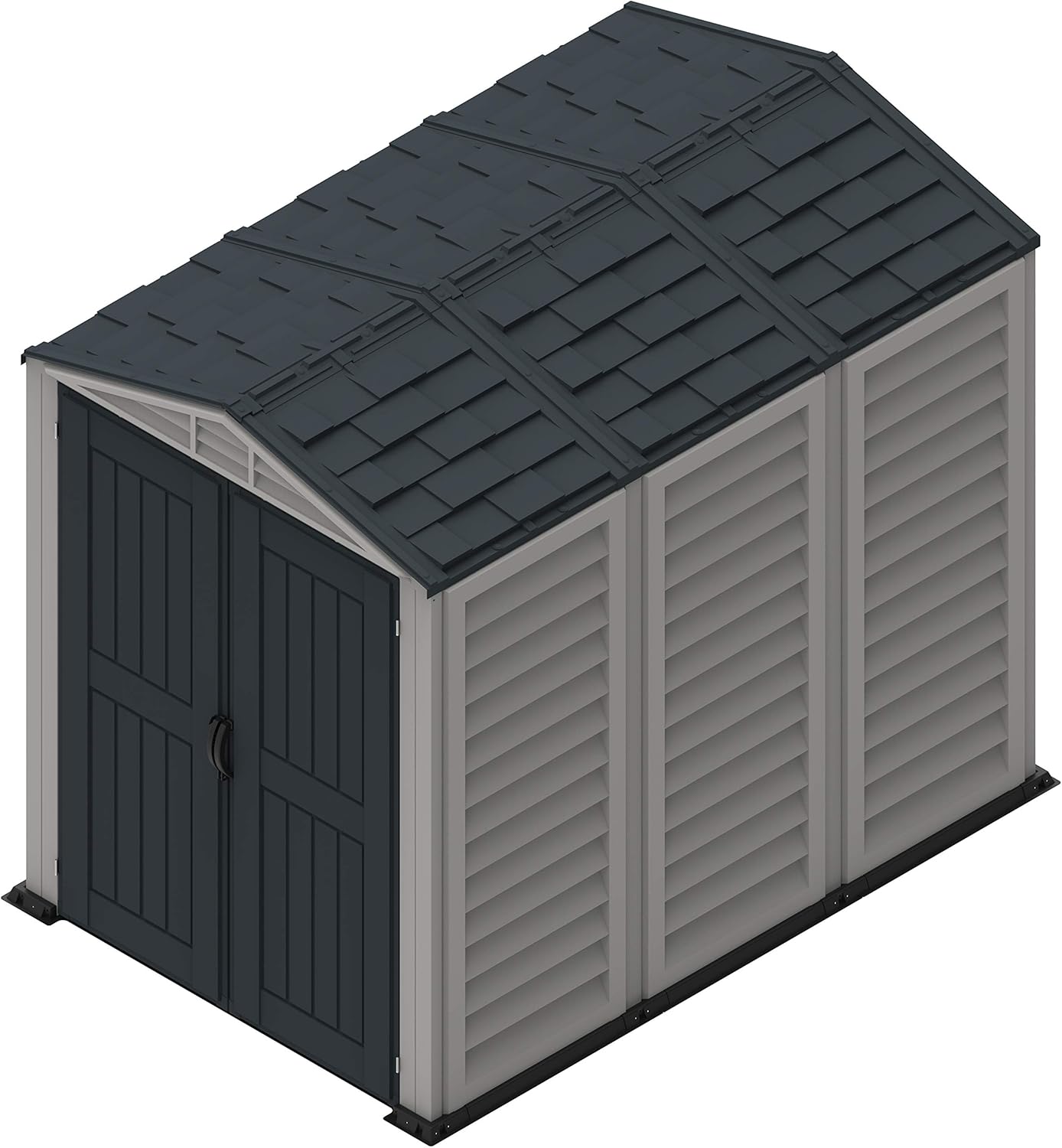Duramax YardMate PLUS 5 x 8 (4.28 m²) Abri de jardin en plastique avec plancher en plastique robuste, structure de toit en métal robuste, ignifuge et sans entretien, Gris foncé/ Adobe