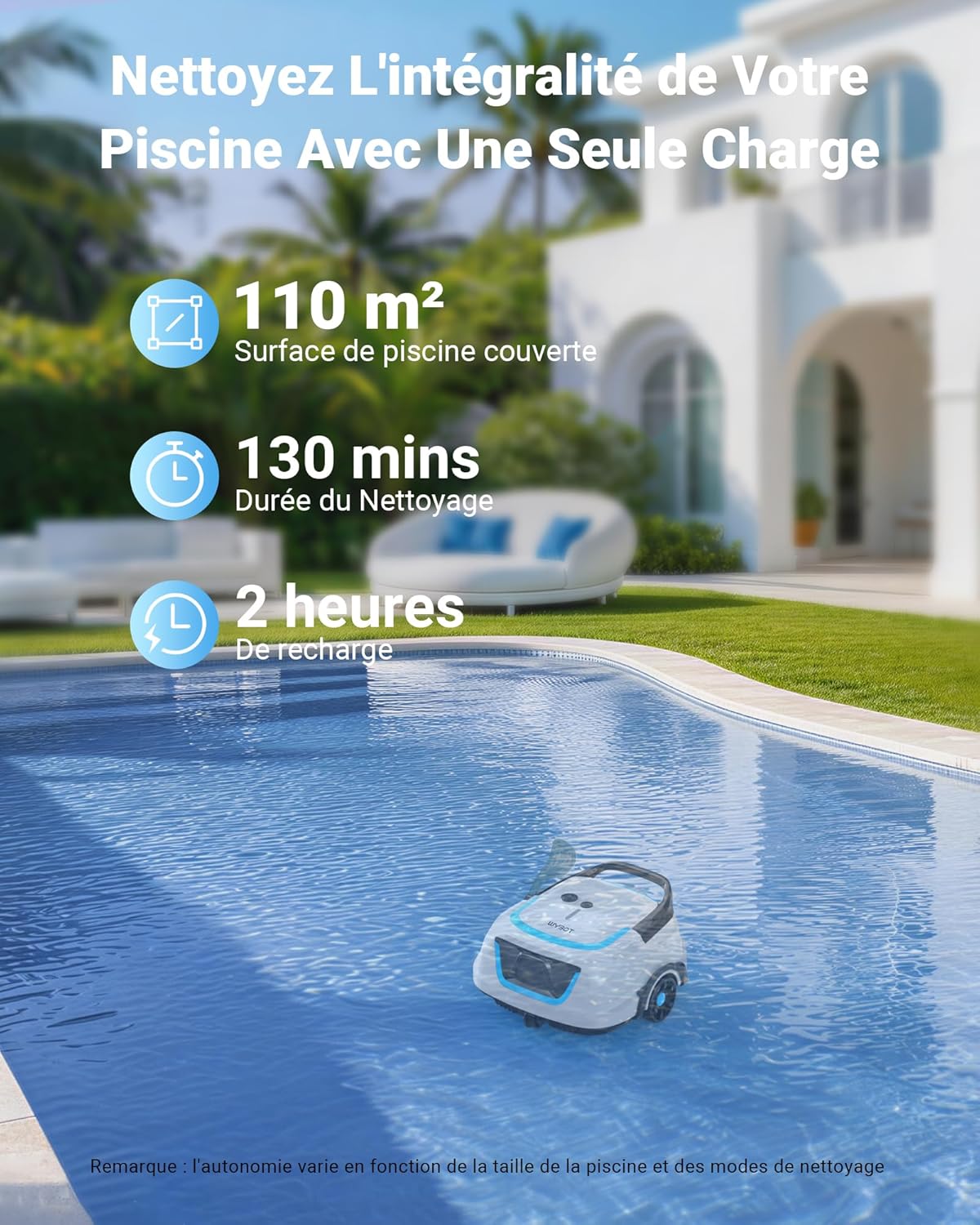 WYBOT - A1max - robot piscine sans fil - 130min, LED, 4 modes