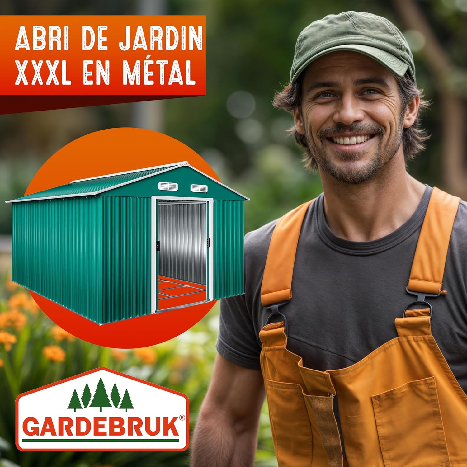 GARDEBRUK - Abri de jardin métal XXXL, 8m², porte coulissante, 315x260x180cm