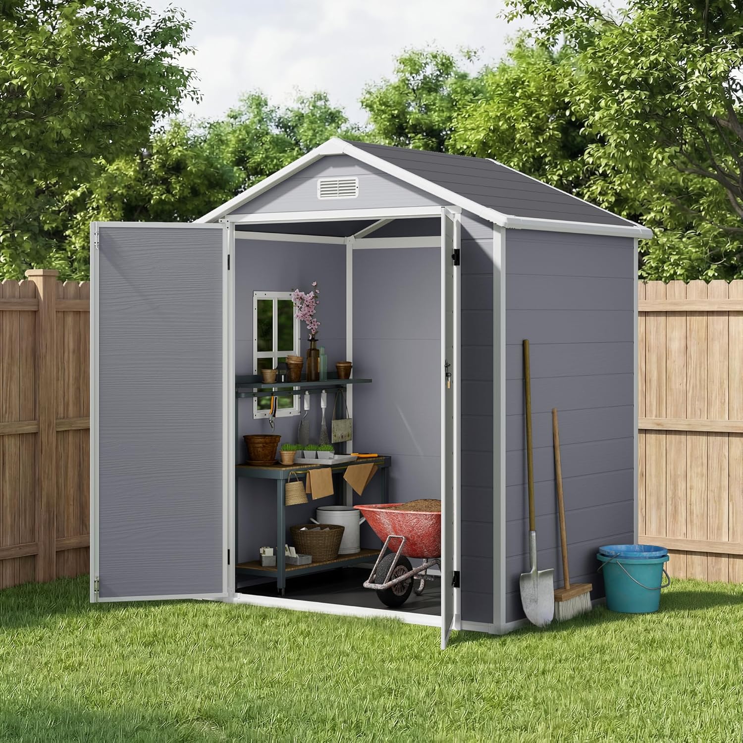 Xbro - Abri de Jardin en Résine - 173x125x210 cm - Ventilation, base renforcée, fenêtres, verrou - Gris