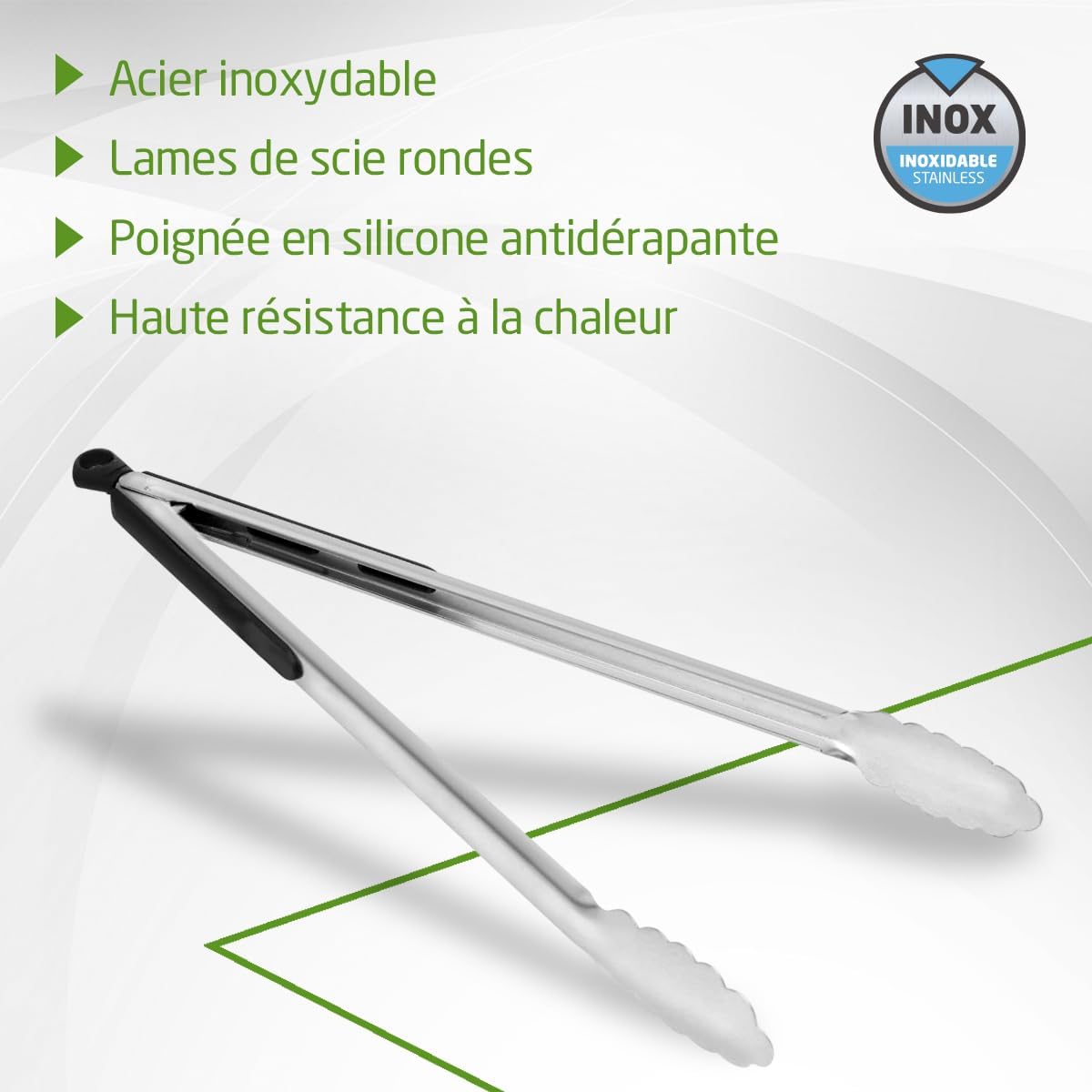 Amig - Pince à barbecue Fireplus - Accessoire de cuisine pour barbecue - Acier inoxydable - Avec poignée en caoutchouc antidérapante - Résistant à la chaleur - 34,5 cm