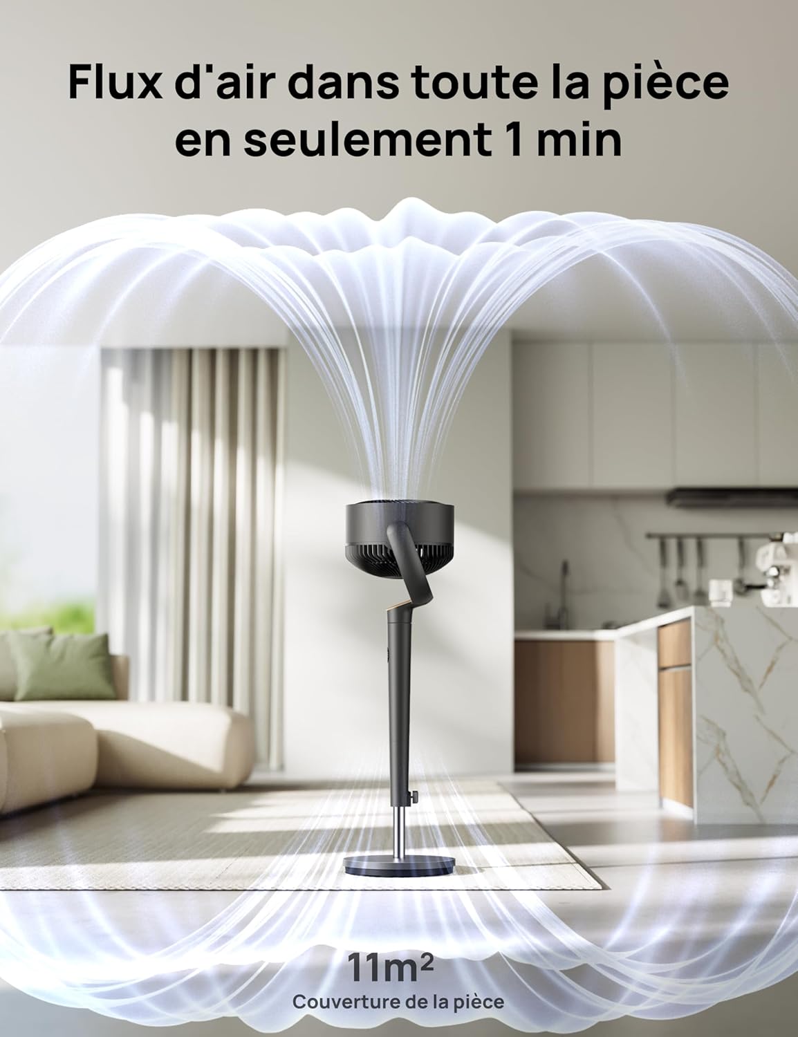 DREO ventilateur sur pied très silencieux avec télécommande, ventilateur grand format 20 dB avec moteur CC, oscillation 120°, 3 modes, hauteur réglable 94–107 cm, ventilateur de sol TurboPoly 512