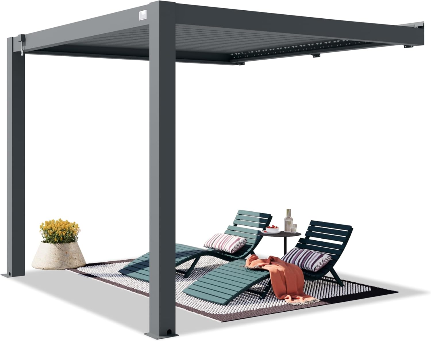 PRIMEYARD - pergola adossée, 3x3 m, aluminium, lames orientables, anthracite