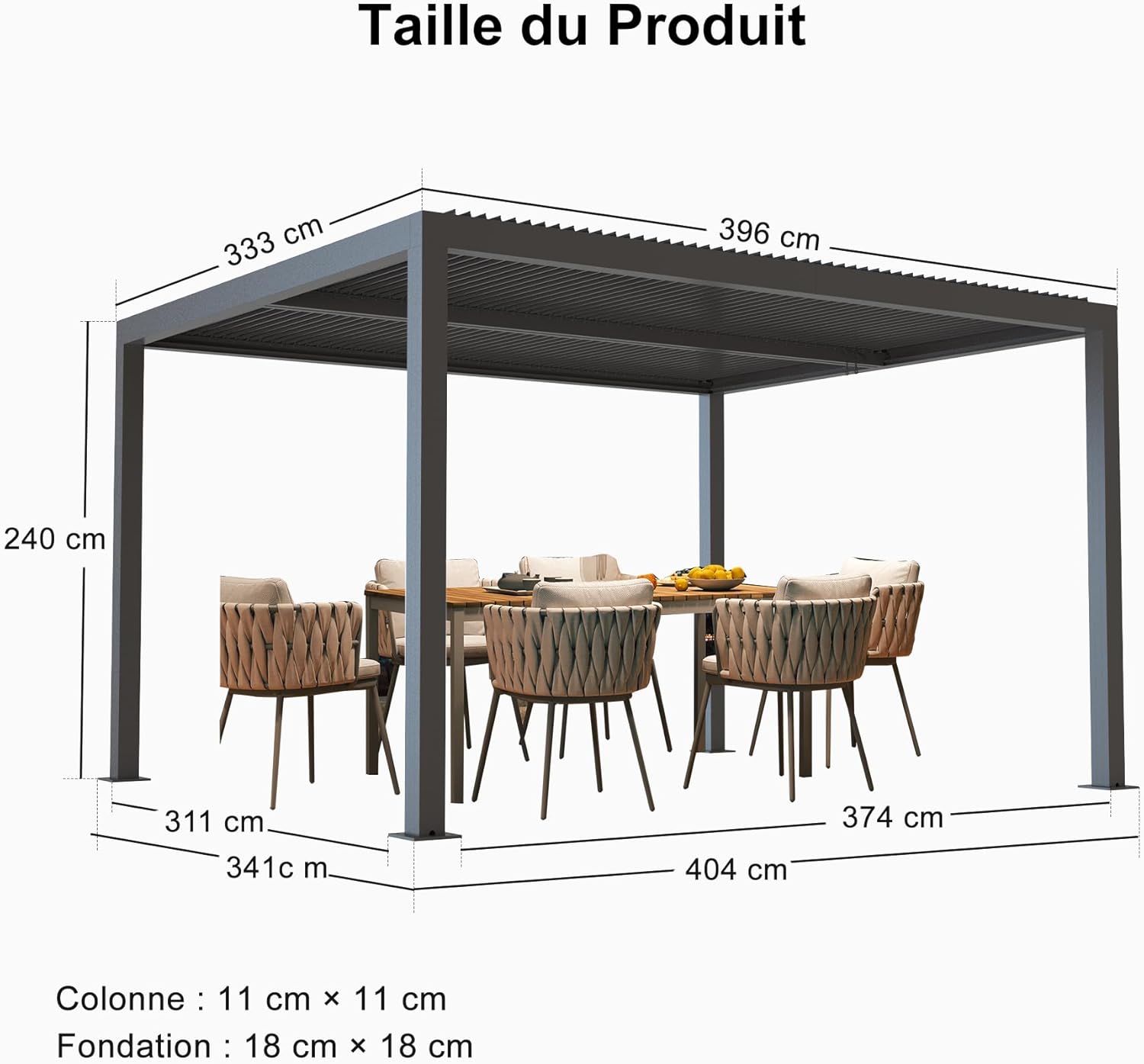 PURPLE LEAF - Pergola bioclimatique 4x3,3m - alu, lames orientables, 13,2m²