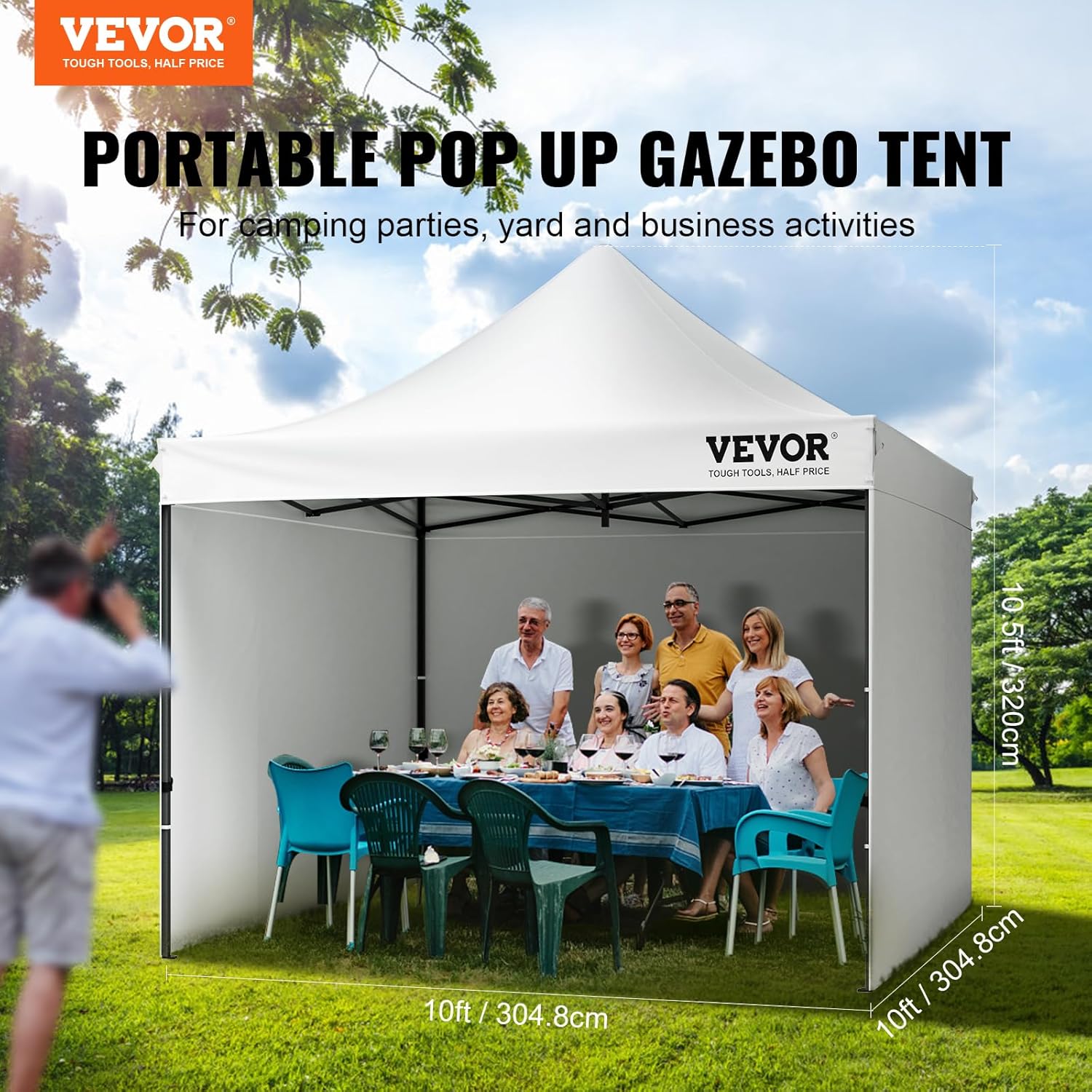 VEVOR - Pop-up Tonnelle - 304,8x304,8 cm - UV résistant, étanche, parois amovibles, sac à roulettes
