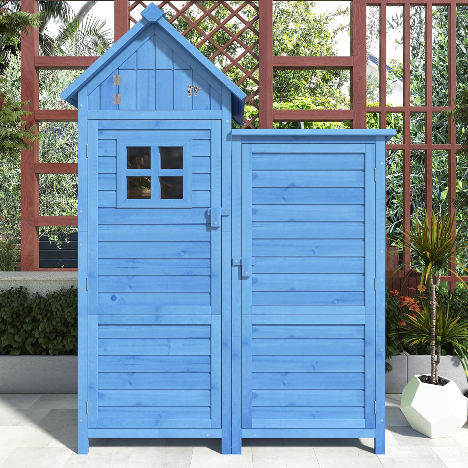 Merax - abri de jardin bois 118x54x173cm, 2 portes, toit PVC, bleu