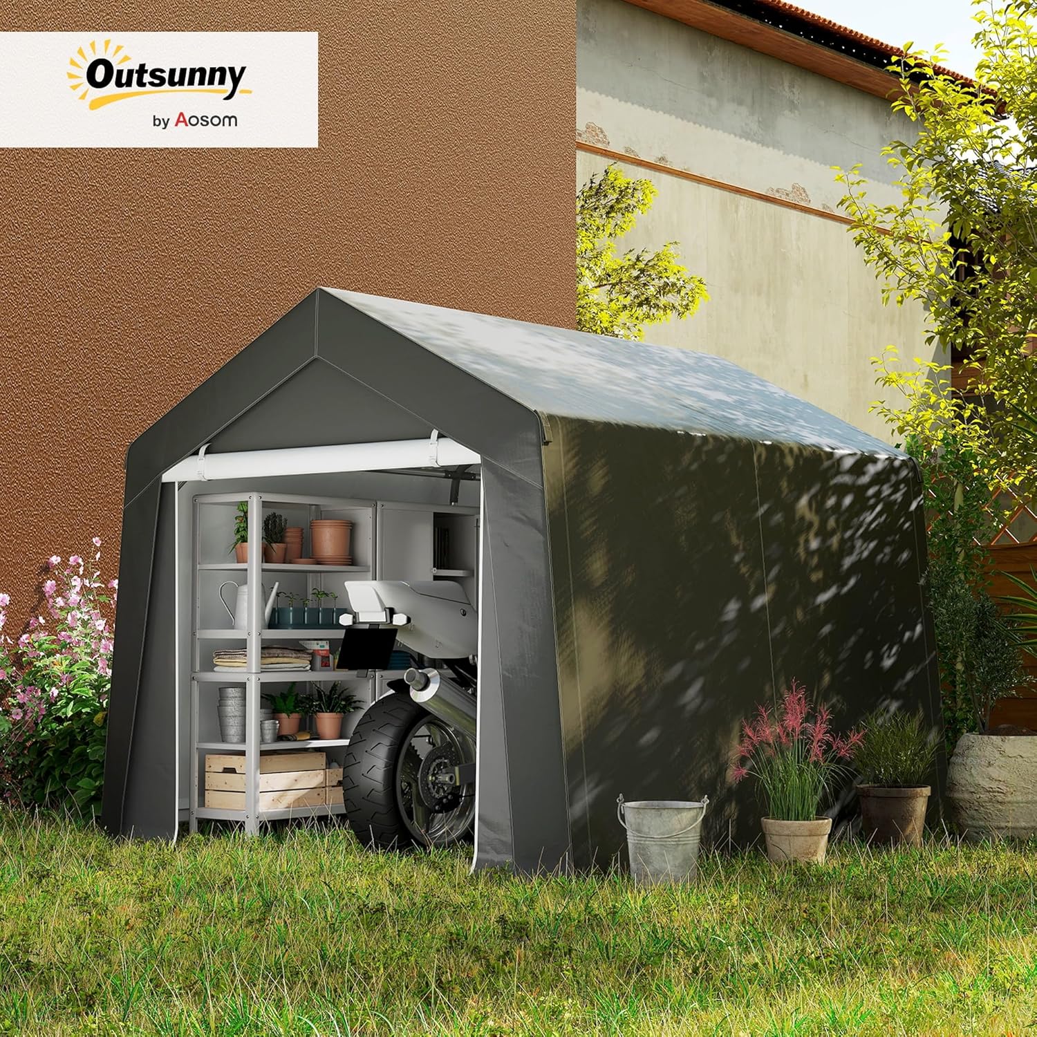 Outsunny Abri de Jardin, Tente de Stockage, 3 x 3 m, bâche PE 200 g/m² imperméable et Anti-UV, Cadre en Acier galvanisé