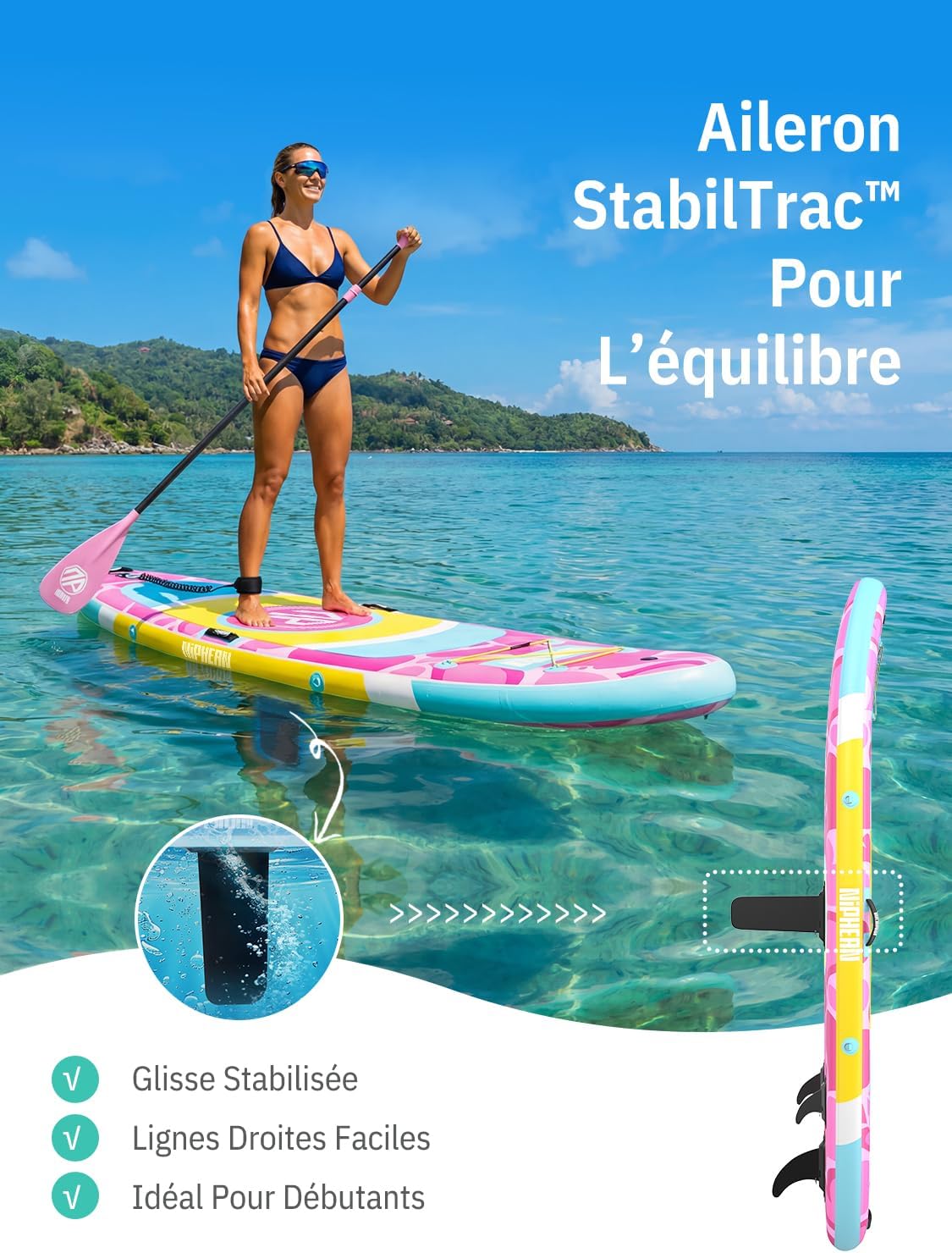 Niphean - Paddle gonflable adulte, ultraléger 320cm - siège, aileron StabilTrac, antidérapant, yoga, animaux