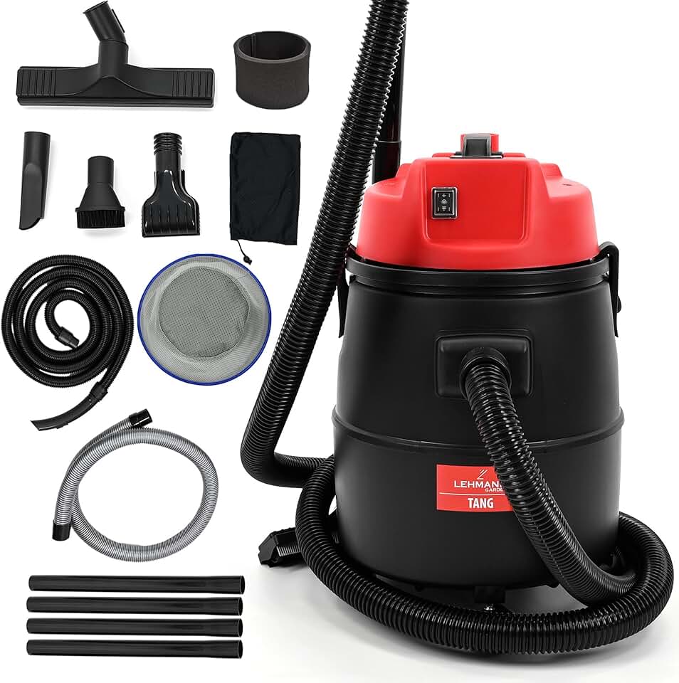 LEHMANN Aspirateur de Piscine 4-en-1, 1400 W, Réservoir 30 L, Aspiration à Sec & Humide et Fonction de Soufflerie, Nettoyage Efficace du Fond, Aspirateur de Bassin avec Accessoires, Noir/Rouge