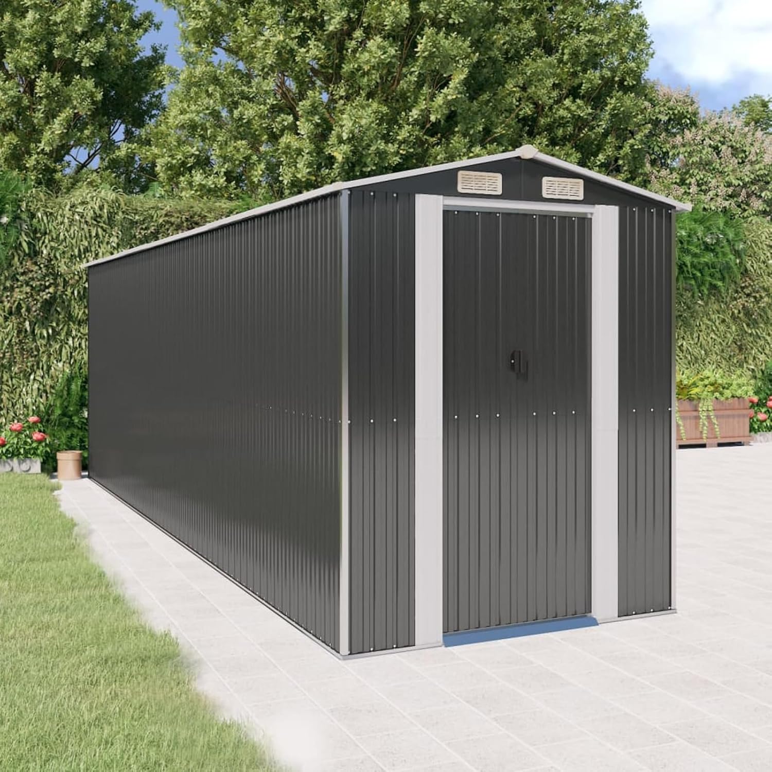 Gecheer Abri de jardin en métal pour extérieur, acier galvanisé, anthracite, 192 x 606 x 223 cm