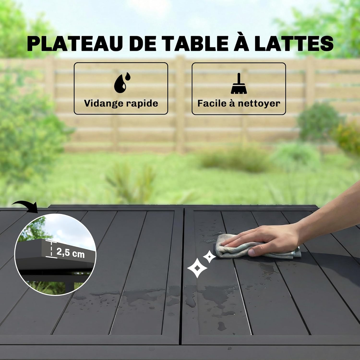 Outsunny - Table Extensible Jardin - 80-160 cm - Aluminium, rallonge, 4-6 pers.