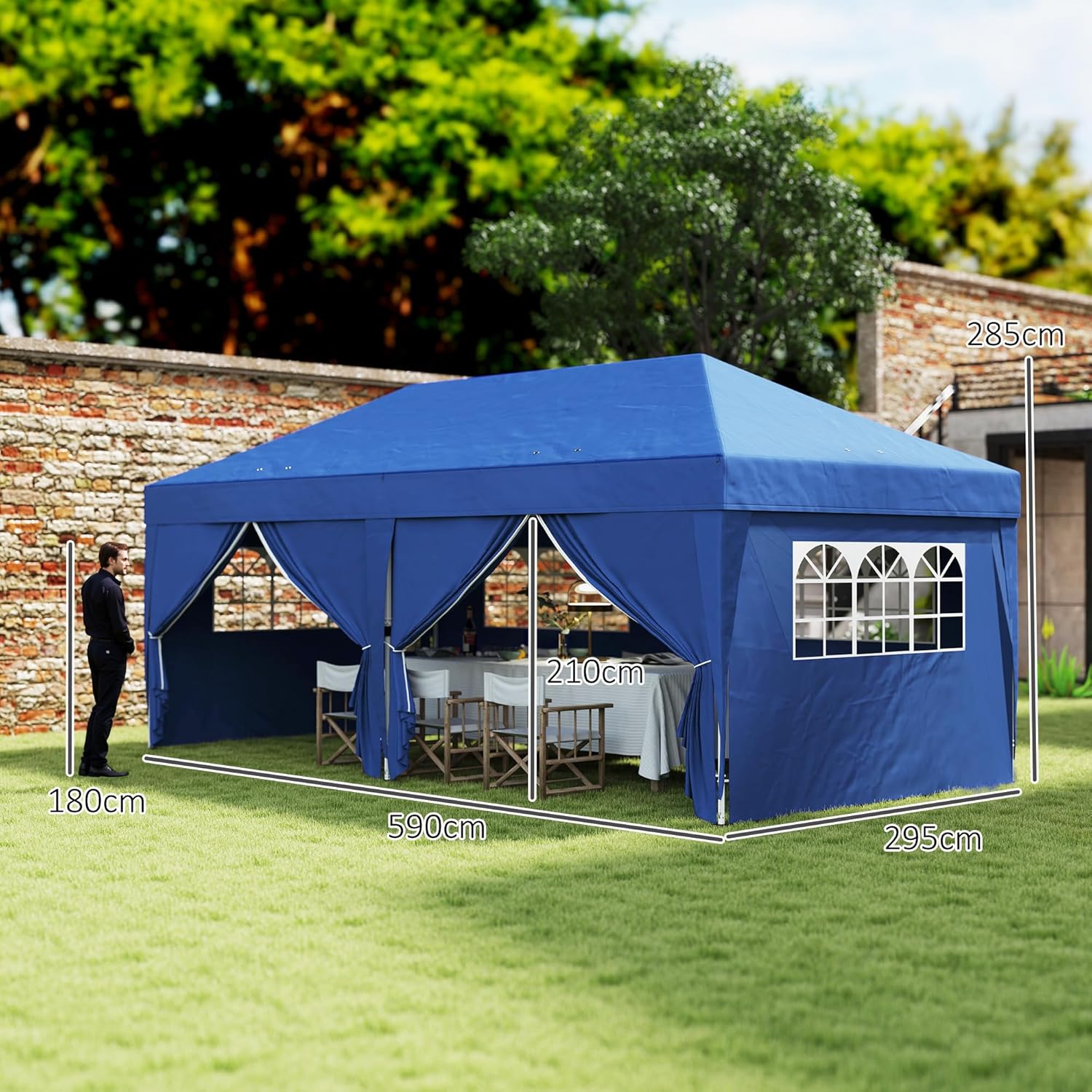Outsunny Tonnelle de Jardin Exterieur tonnelle Pliante 3 x 6 m Pop-up avec 6 parois latérales, Trous de Drainage, Sac de Transport Inclus, Barnum Pliant pour Camping Festival Mariage, Bleu