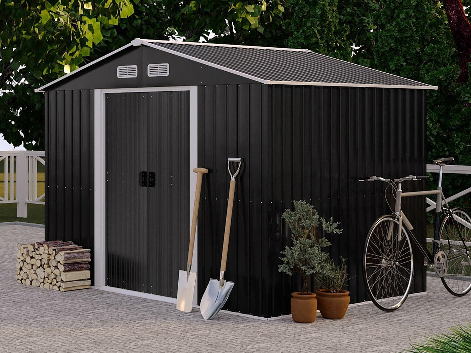 Vente-unique - MANSO - abri de jardin métal 5,2m² - acier galvanisé gris