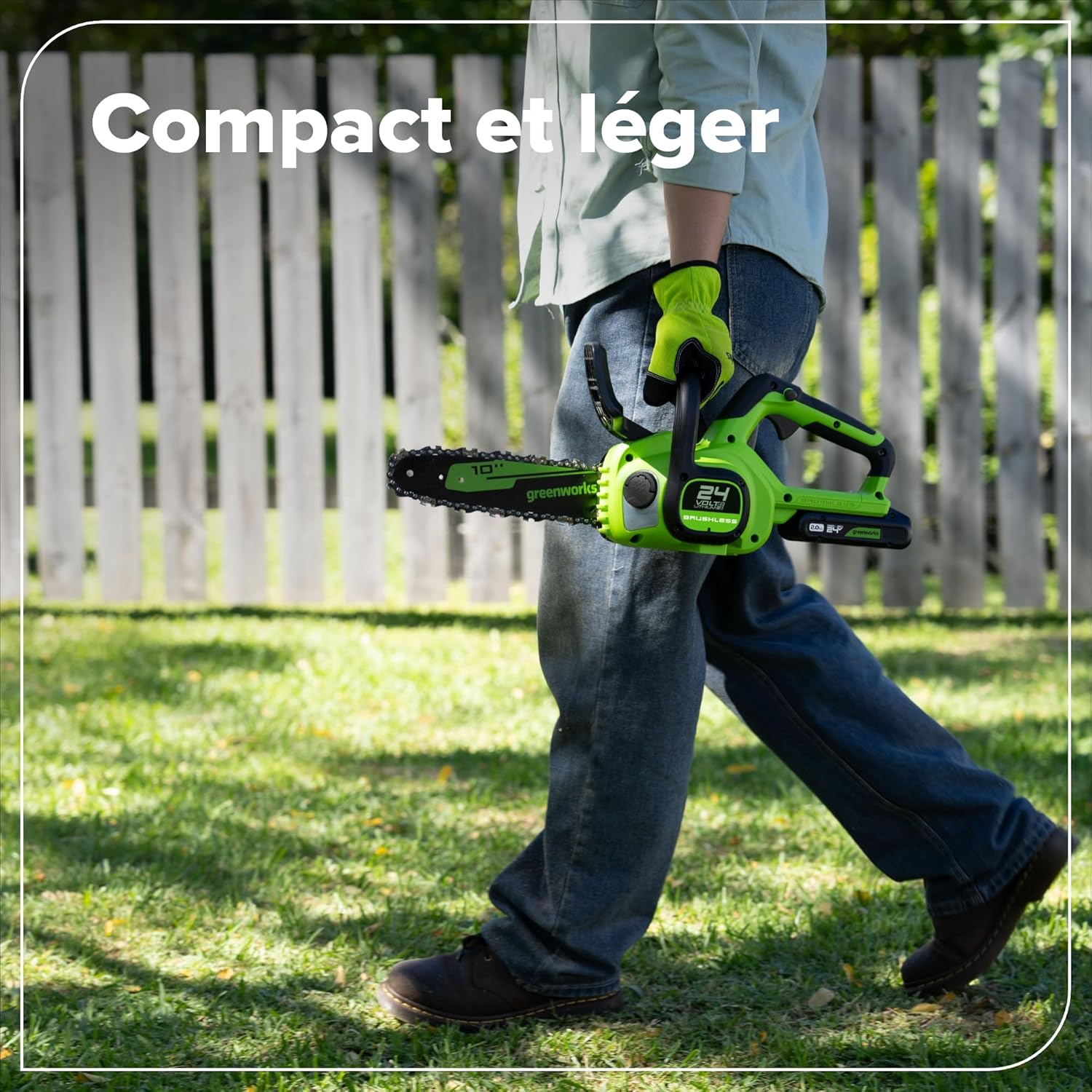 Greenworks 24V Scie à Chaîne Sans Fil, Scie Électrique à Batterie Brushless 25cm avec Graissage Automatique, Vitesse de Chaîne 7.8m/s, Outil Seulement