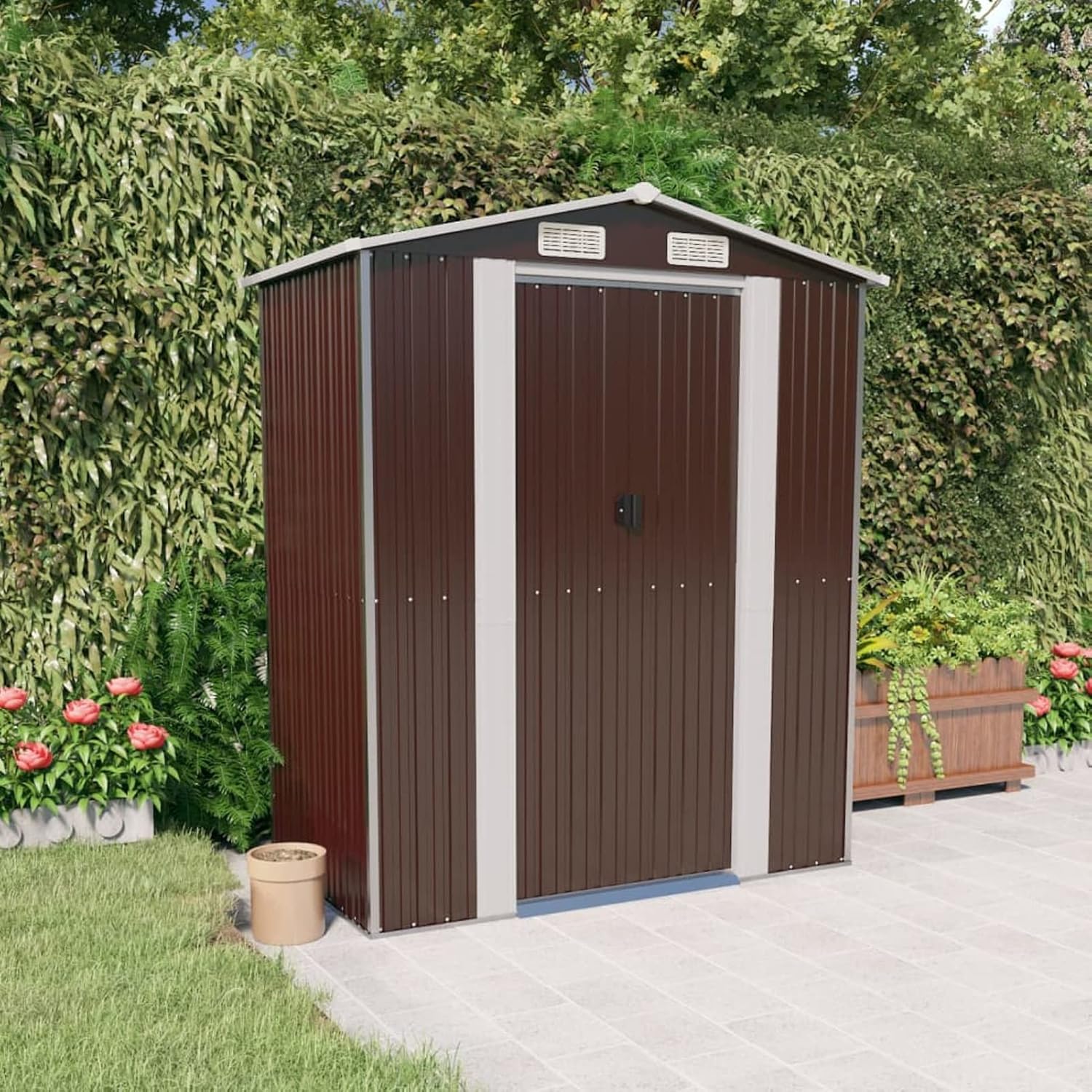 ShGaxin - abri de jardin série acier galvanisé - 192x108x223 cm - marron foncé, maison préfabriquée - 319273