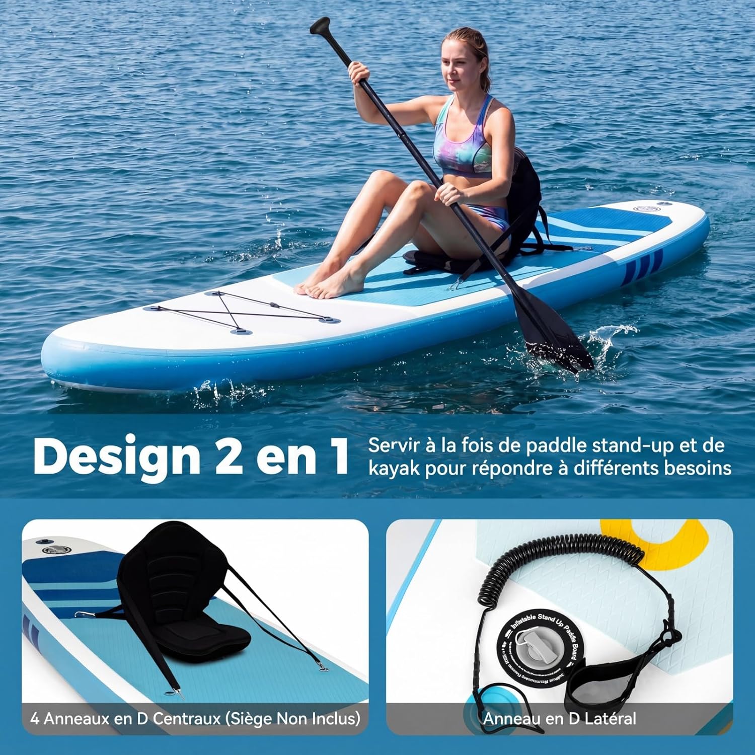COSTWAY - Paddle board gonflable - réglable, sac à dos, pompe, sécurité
