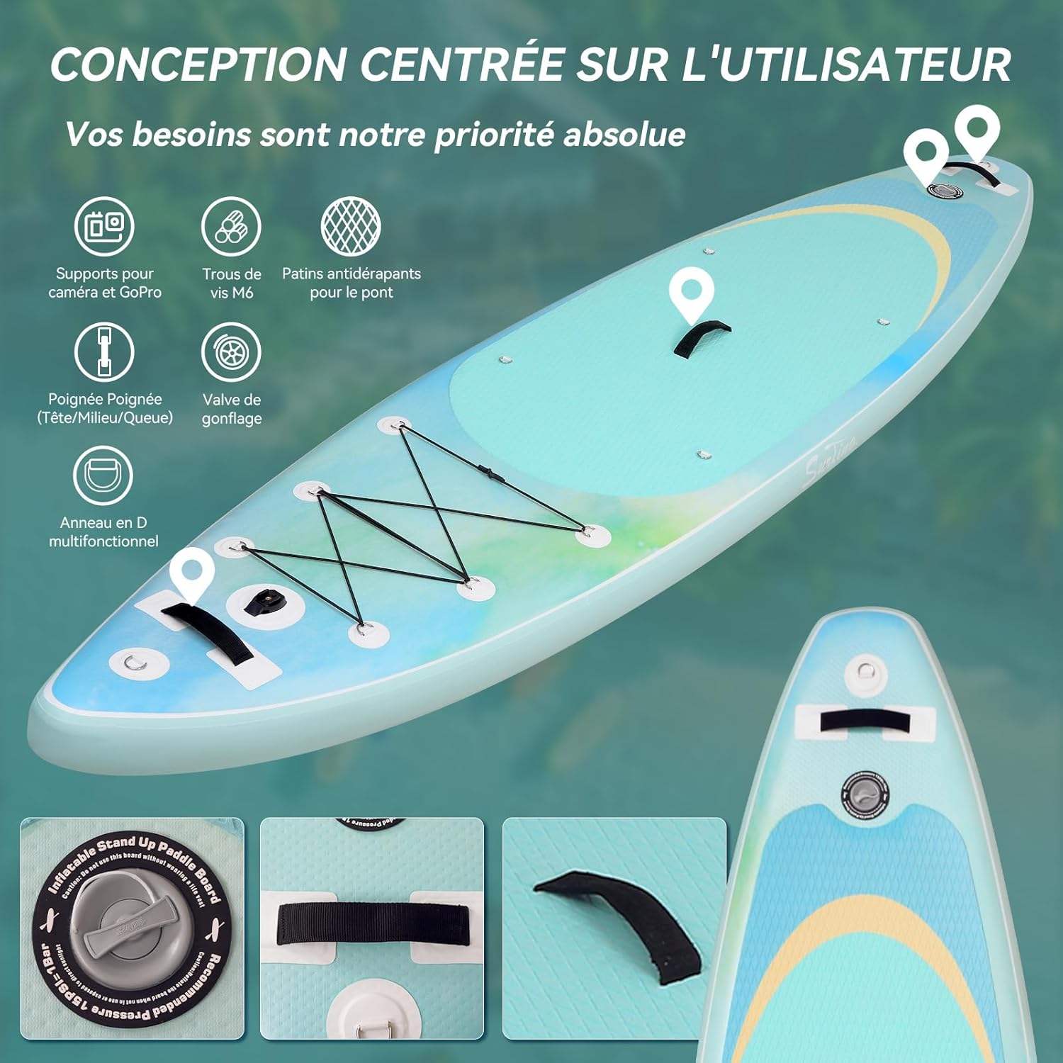 YU YUSING - paddle gonflable adulte - 320/335cm - 2 places, siège kayak, pagaie alu, support caméra, pompe, 150 kg