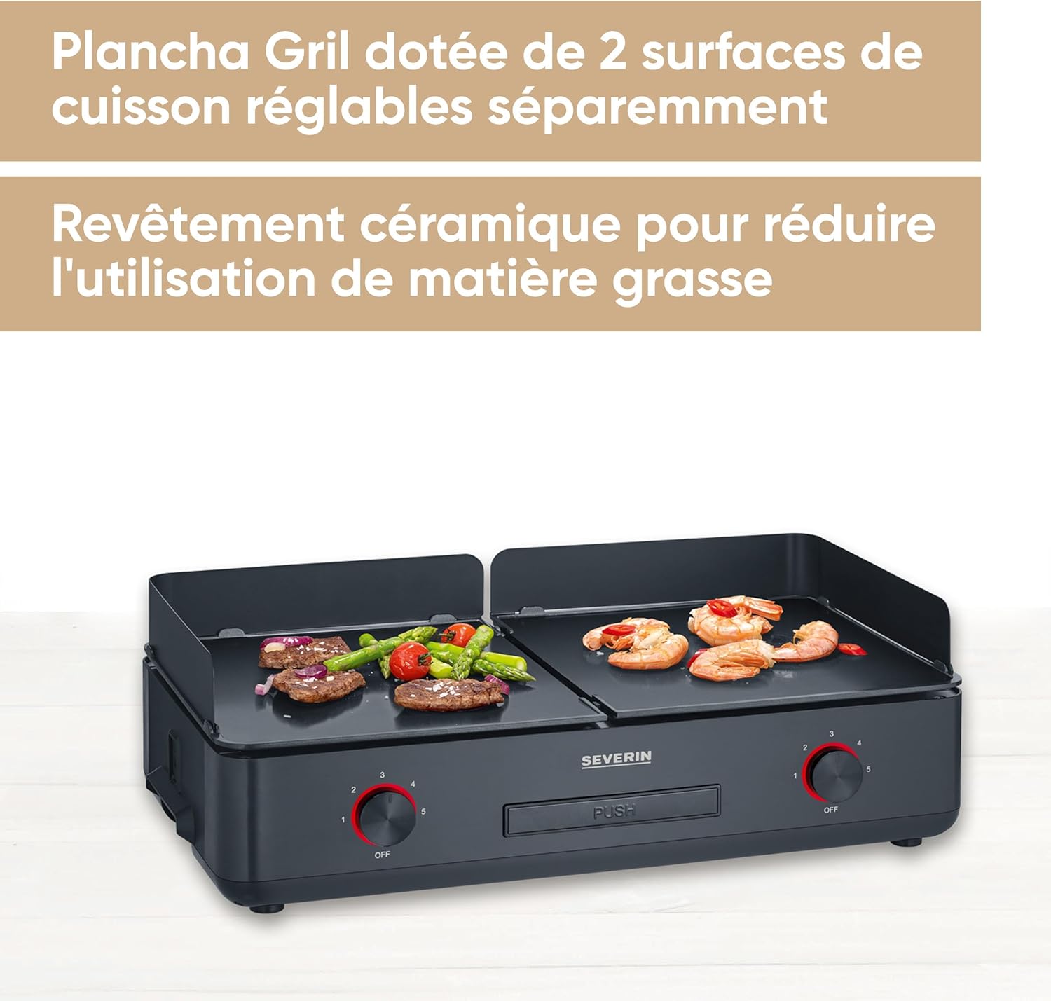 SEVERIN - plancha électrique réglable 240°C, 2200W, surface céramique, PG 8569