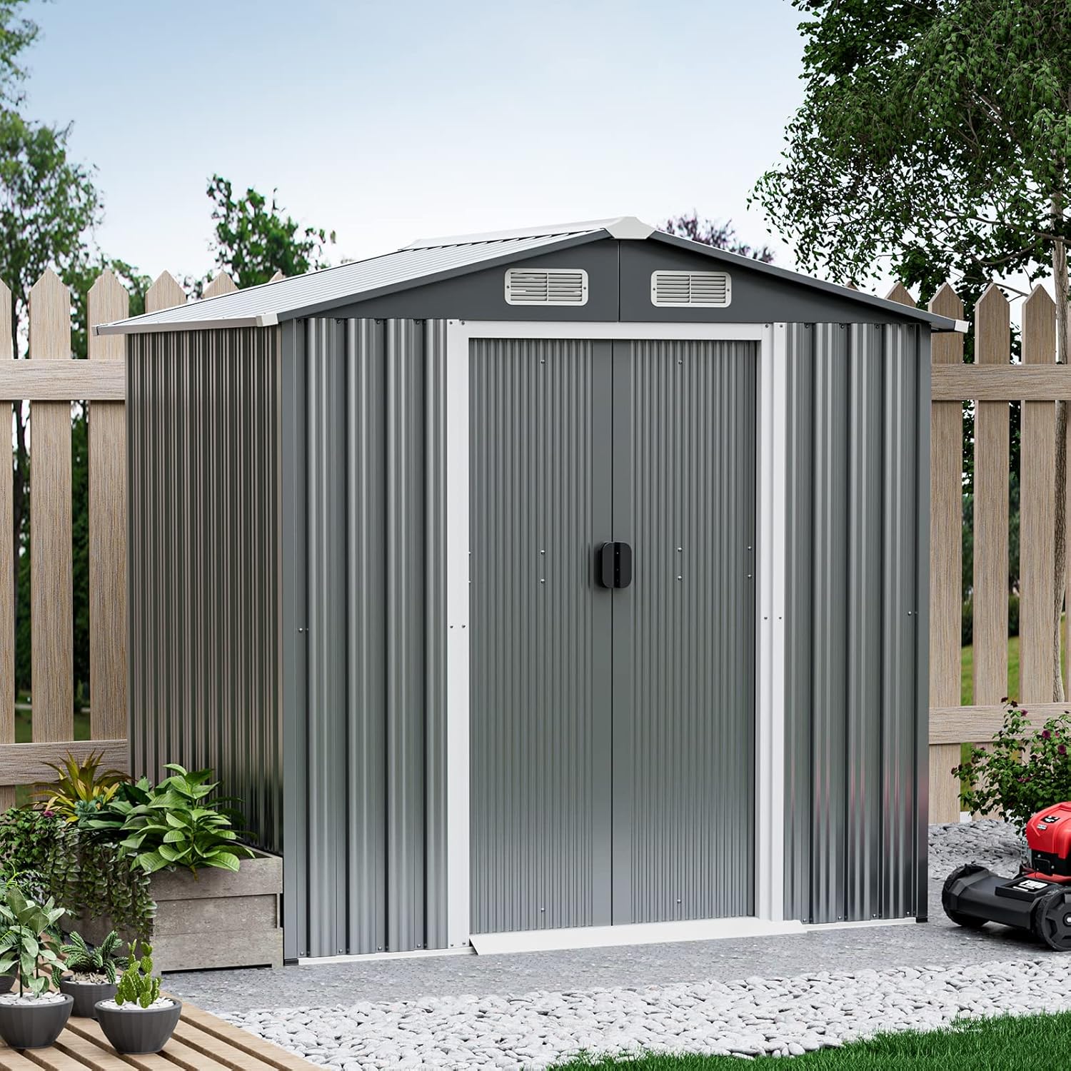 RELAX4LIFE - abri de jardin métal - 182x129x186cm - double porte, toit appenti, volets - 3,6M3-2,2M2