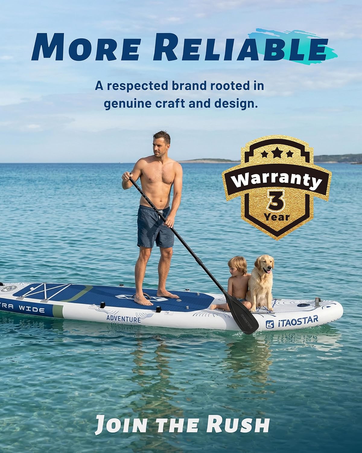 iTAOSTAR - Adventure - 365×88cm - Paddle gonflable XL, siège, 5 ailerons