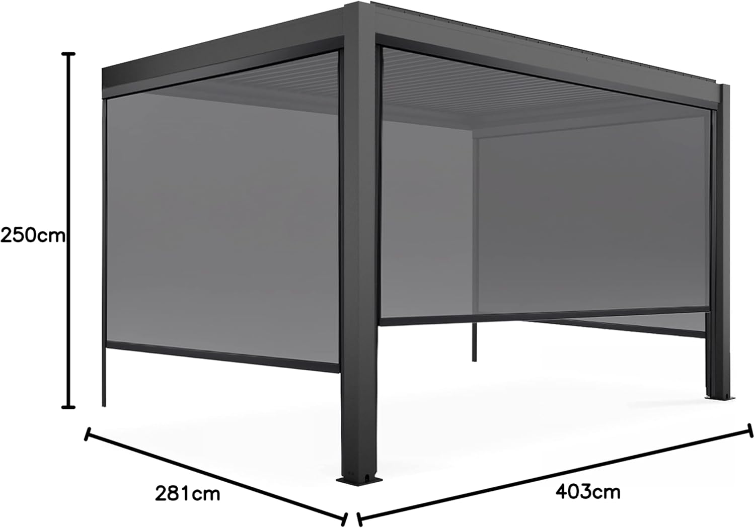 Oviala - Pergola bioclimatique adossée - 3x4m - 3 stores gris