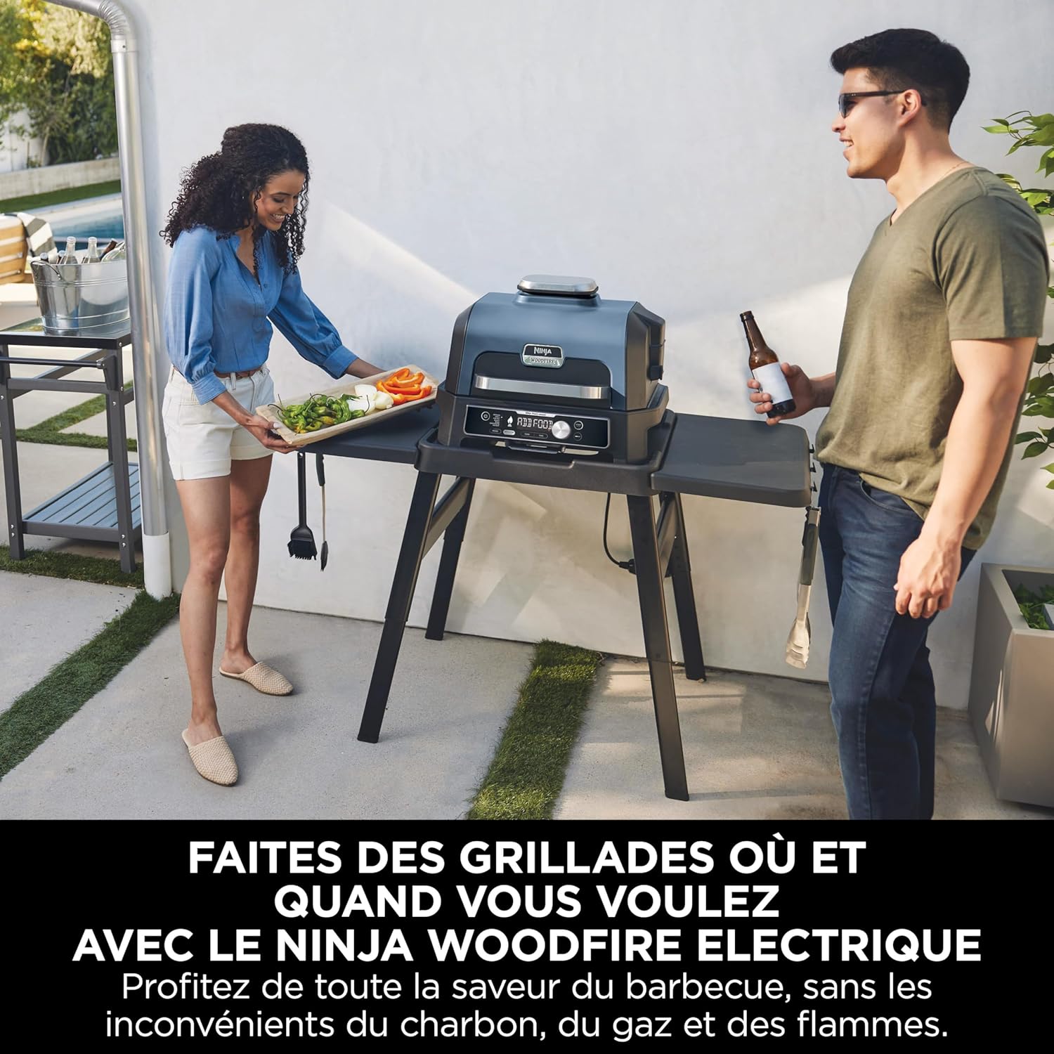 Ninja - Woodfire Pro Connect XL - Barbecue électrique 7-en-1, contrôle via appli, 2 sondes, housse, accessoires - OG901E
