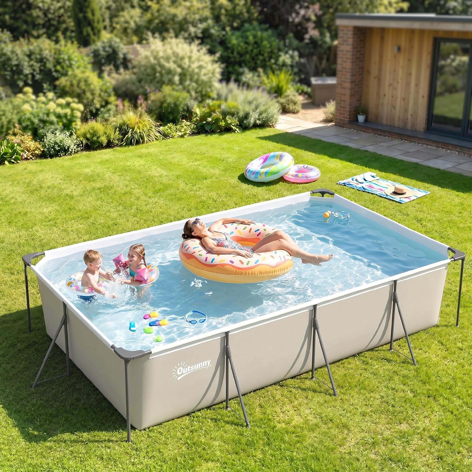 Outsunny - Piscine tubulaire familiale 394x208x80cm, PVC triple couche, structure stable, facile à monter - 6075L