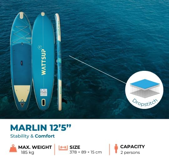 Wattsup - Sup Stand Up Paddle Gonflable - Gamme Essentials - Dropstitch - Pack Complet : Pagaie 2in1 Leash Pompe Sac de Transport