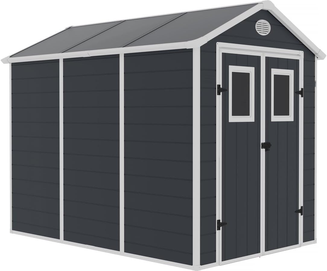 Habitat et Jardin - Abri de Jardin Résine Texas 5.23 m² Anthracite - Ancrages Intérieurs - Antirouille/Anti-UV