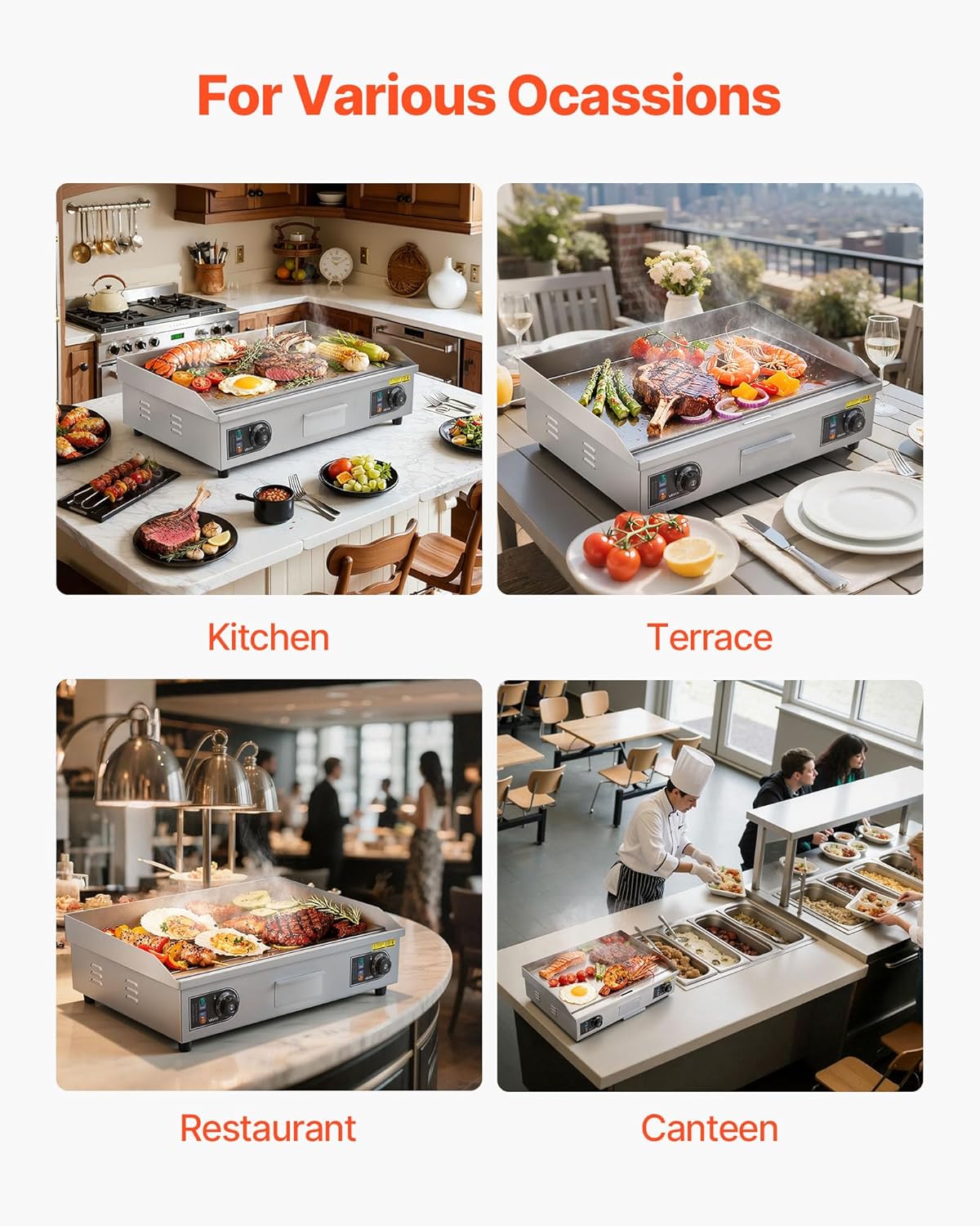 VEVOR - Plancha Électrique - 65,5x40 cm - 4000 W, température réglable, accessoires inclus