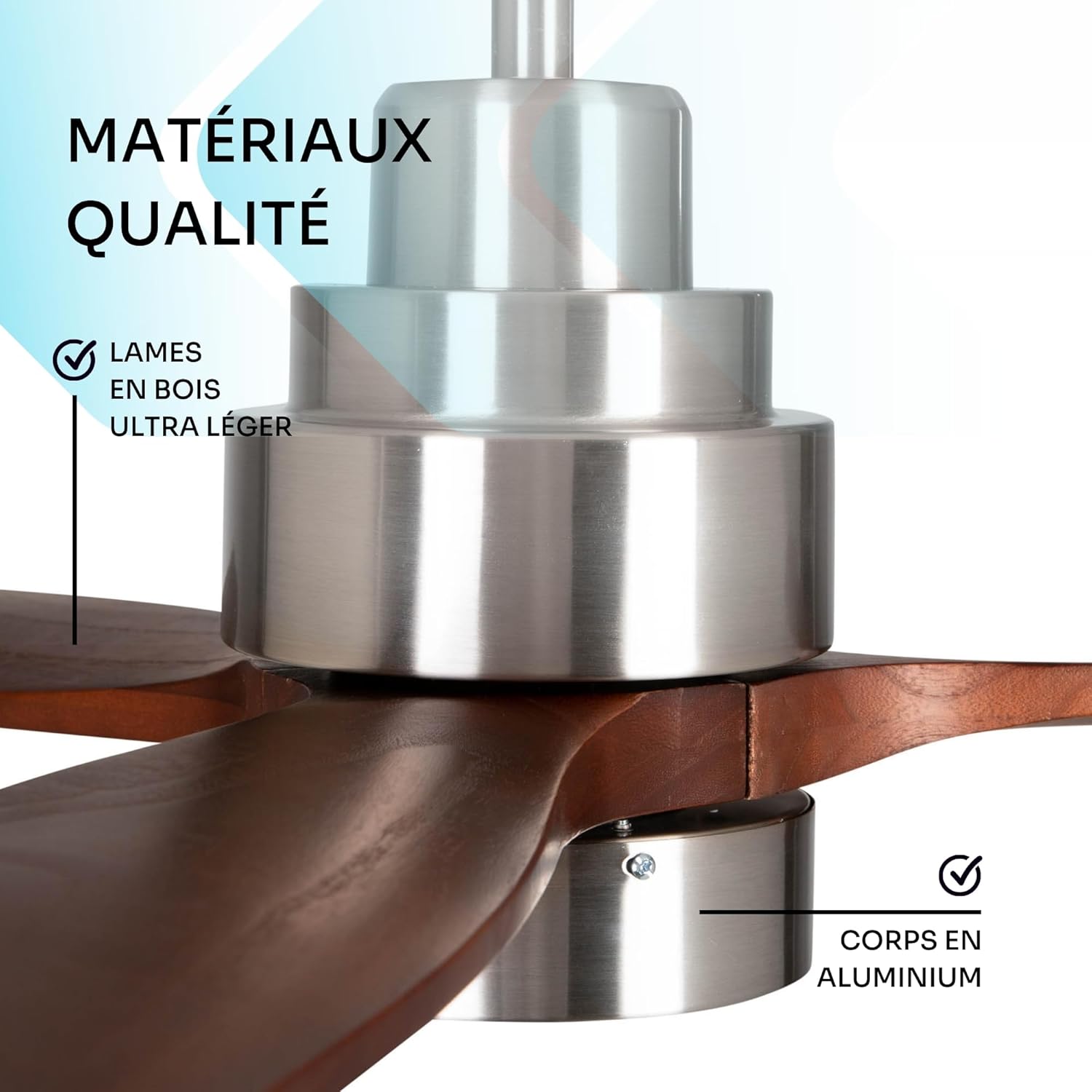 Mellerware - Ventilateur de plafond avec télécommande Brizy! Bright 45W | Lampe puissante | Ultra silencieux | 3 lames | Diamètre 132cm | 6 vitesses | Refroidissement + LED intégrée | Bois foncé