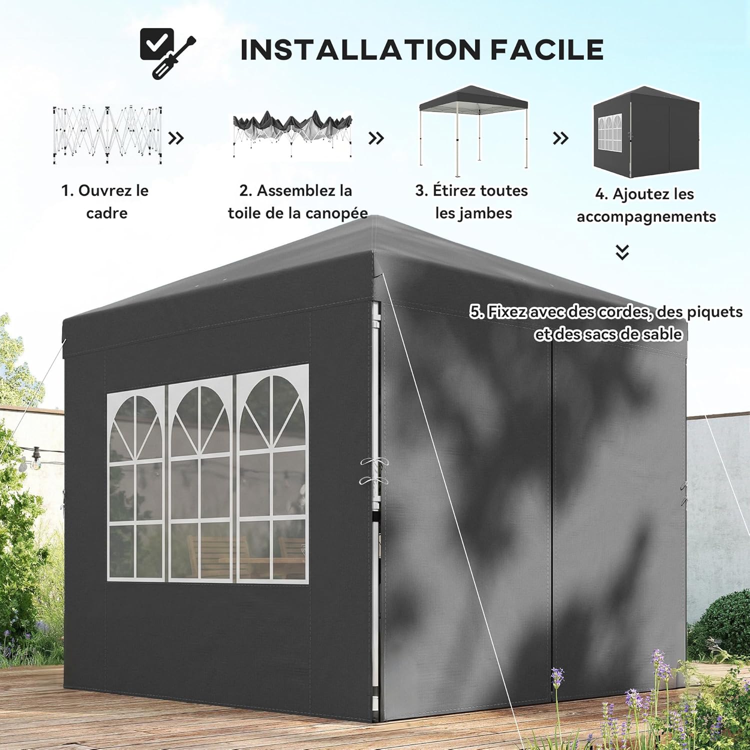 Outsunny - tonnelle pop-up Series - 2,5x2,5m - protection UV50+, 4 parois, sac transport, hauteur réglable