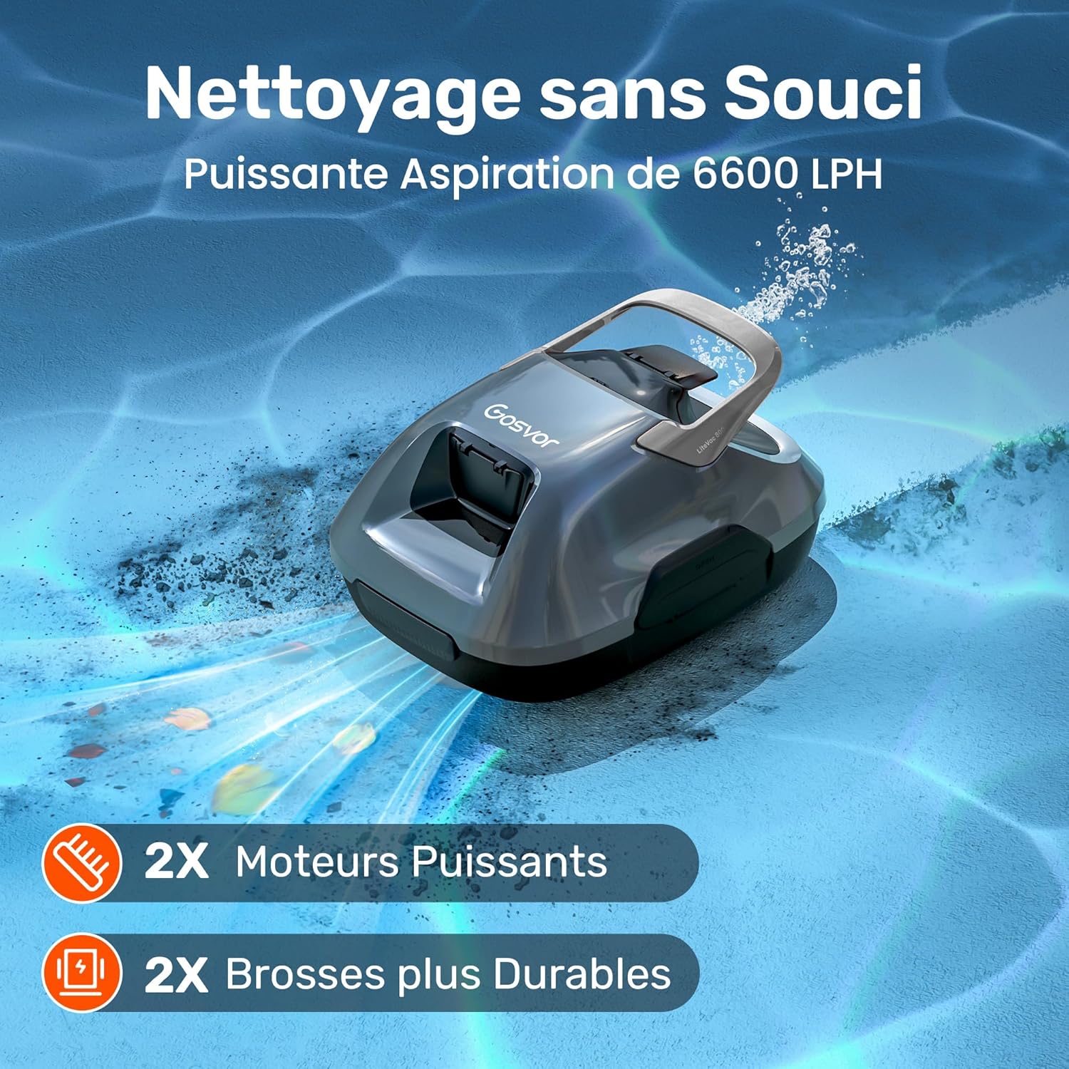 Gosvor - Robot piscine sans fil - 80 m², 90 min autonomie, retour auto