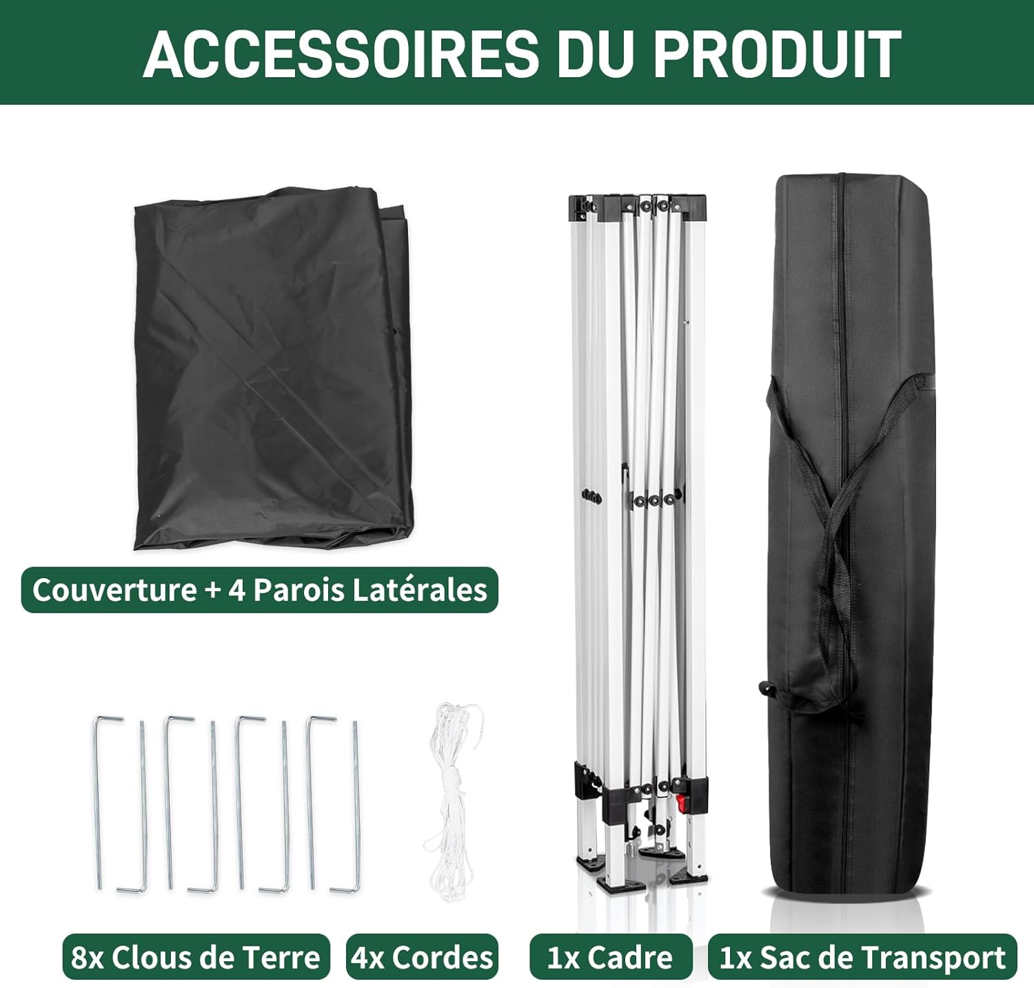 Leadzm - Tonnelle pliante 3x3m, hauteur réglable, UV50+, 4 côtés