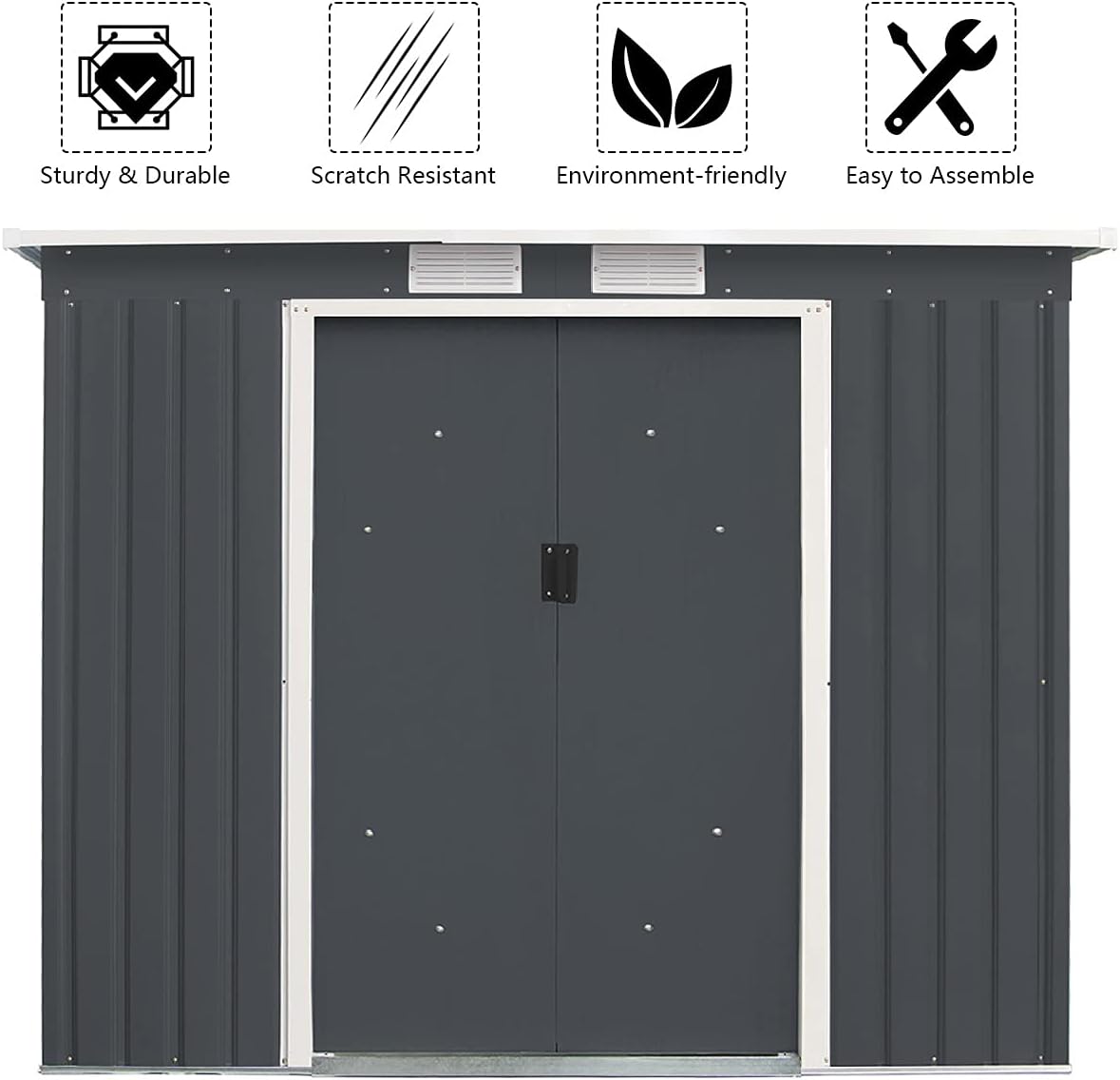 GIANTEX - abri de jardin métal, 213x130x173 cm, porte coulissante, fondation solide.