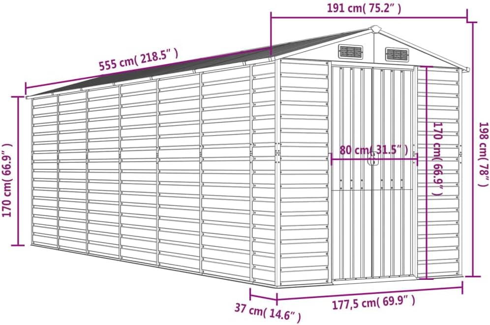 vidaXL - Abri de jardin acier galvanisé marron 191x555x198 cm