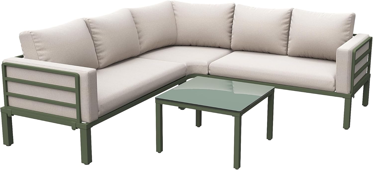 Sapgaks - Salon de jardin D-Beige, fer galvanisé, 4-5 pers., coussins