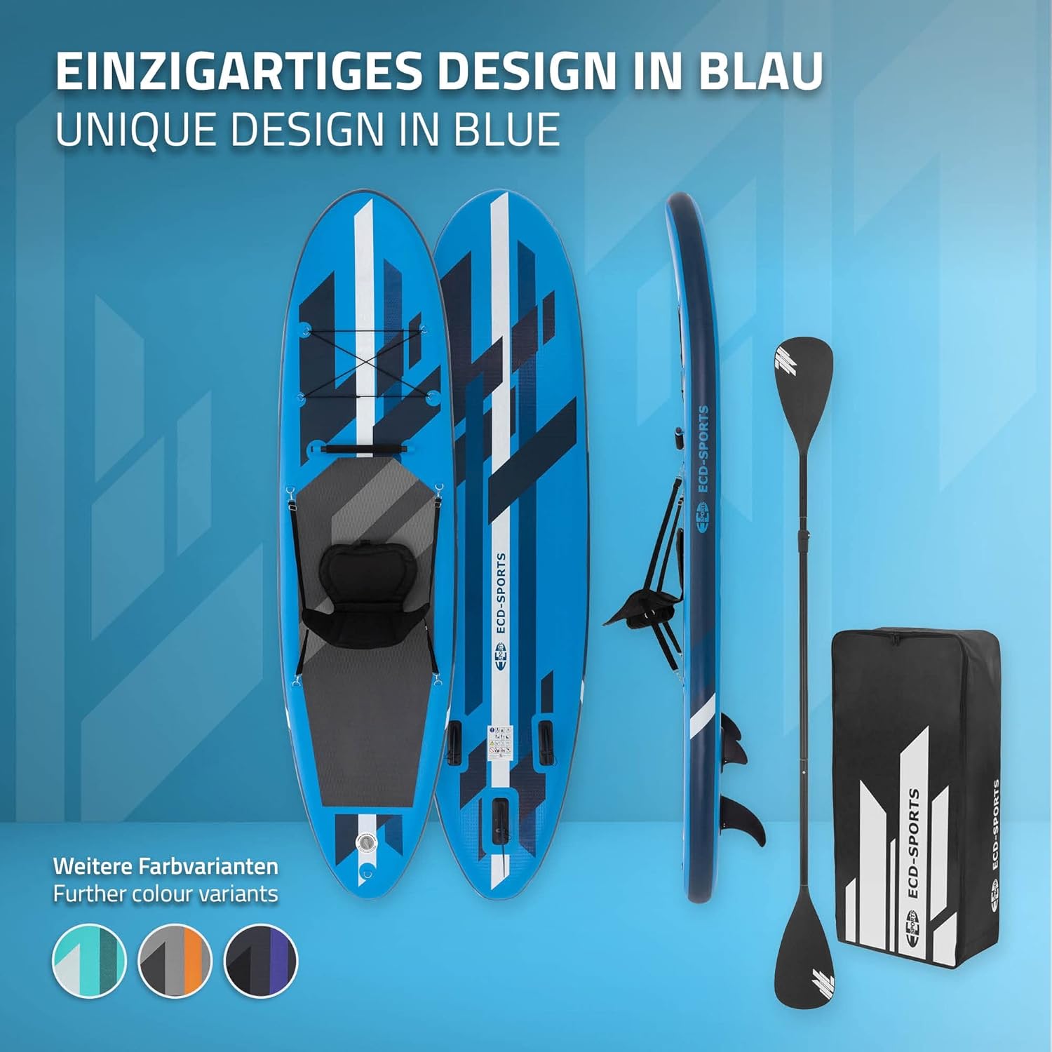 ECD Germany Stand Up Surf Paddle Board Gonflable 305/308/320/380 cm | PVC | jusqu'à 120/150 kg | Épaisseur 10/15 cm | Planche de Surf Pagaie Sac de Transport Pompe à Air | Diverses Couleurs Modèles