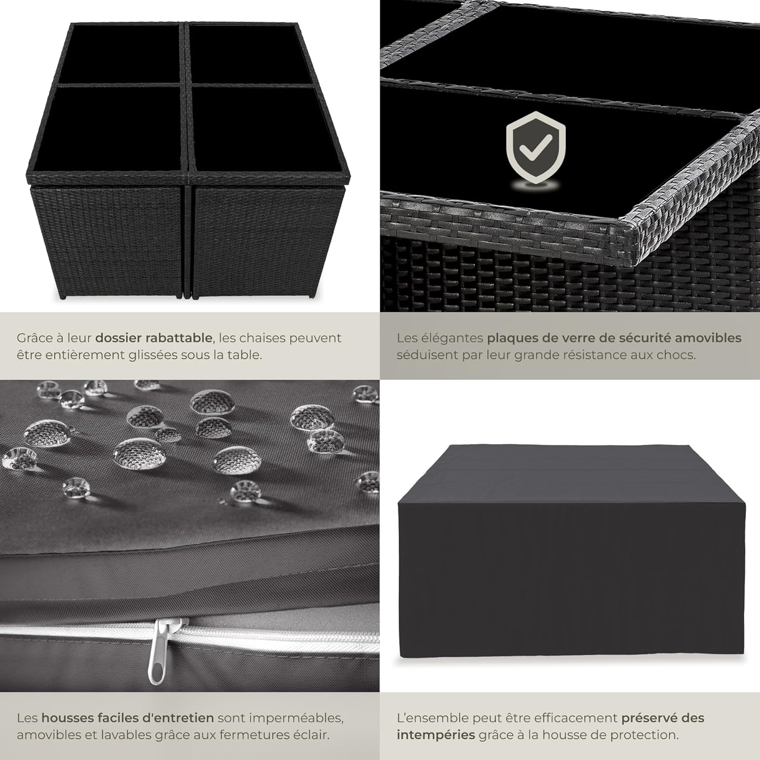 tectake - Salon de Jardin 8 places - alu, poly rotin, table large, noir