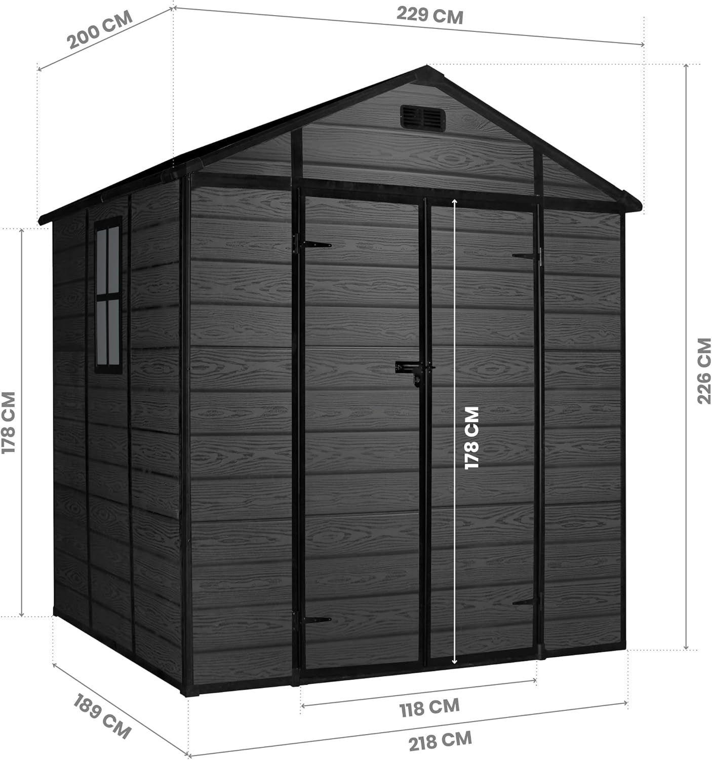Wasabi - Aqua abri jardin résine 4,6 m², PVC, double porte, fenêtre
