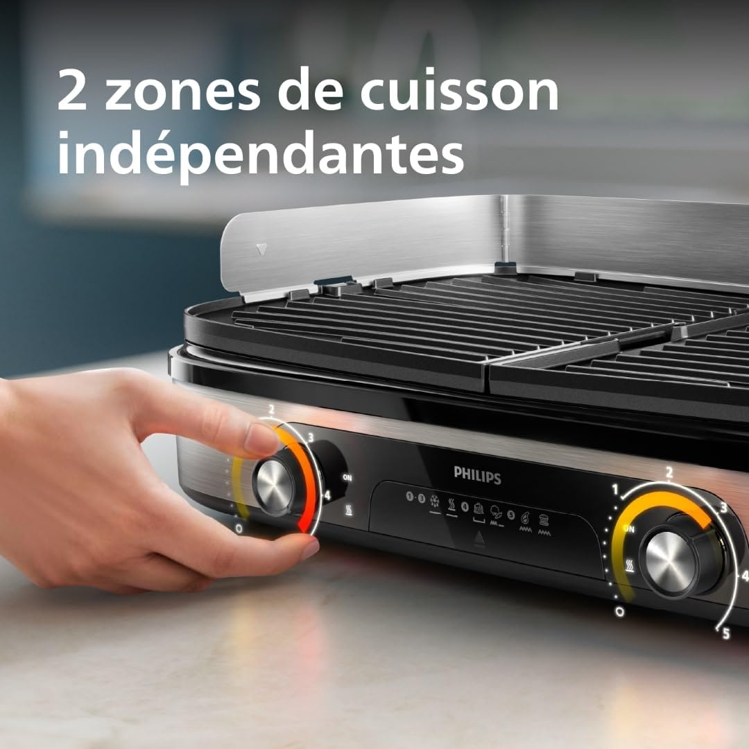 Philips - Série 5000 - grande surface, plaques réversibles, zones doubles, température réglable, 2400W, HD6222/95