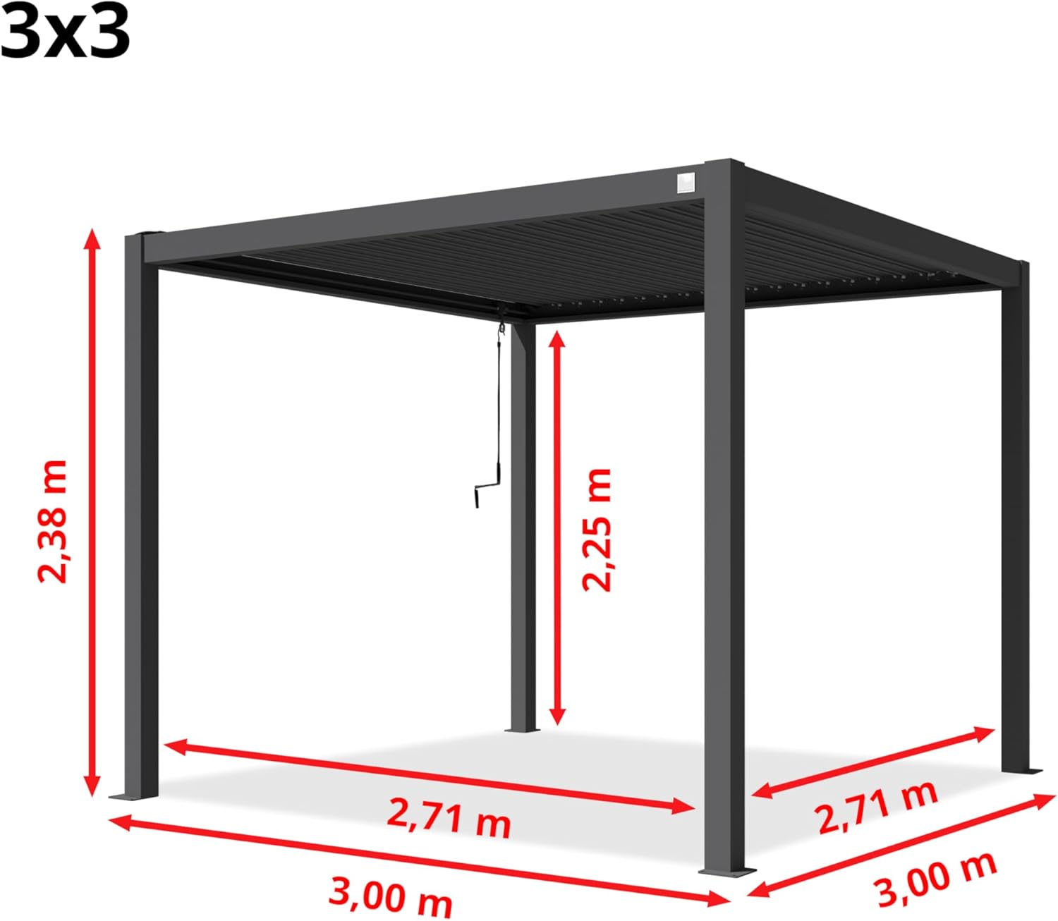 PRIMEYARD - Pergola série standard - 3x3 m alu et lames acier orientables
