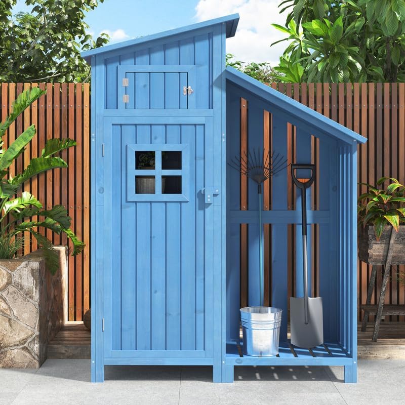 Abri de Jardin en Bois - 124x46x174cm - rangement extérieur avec serrure, toiture PVC