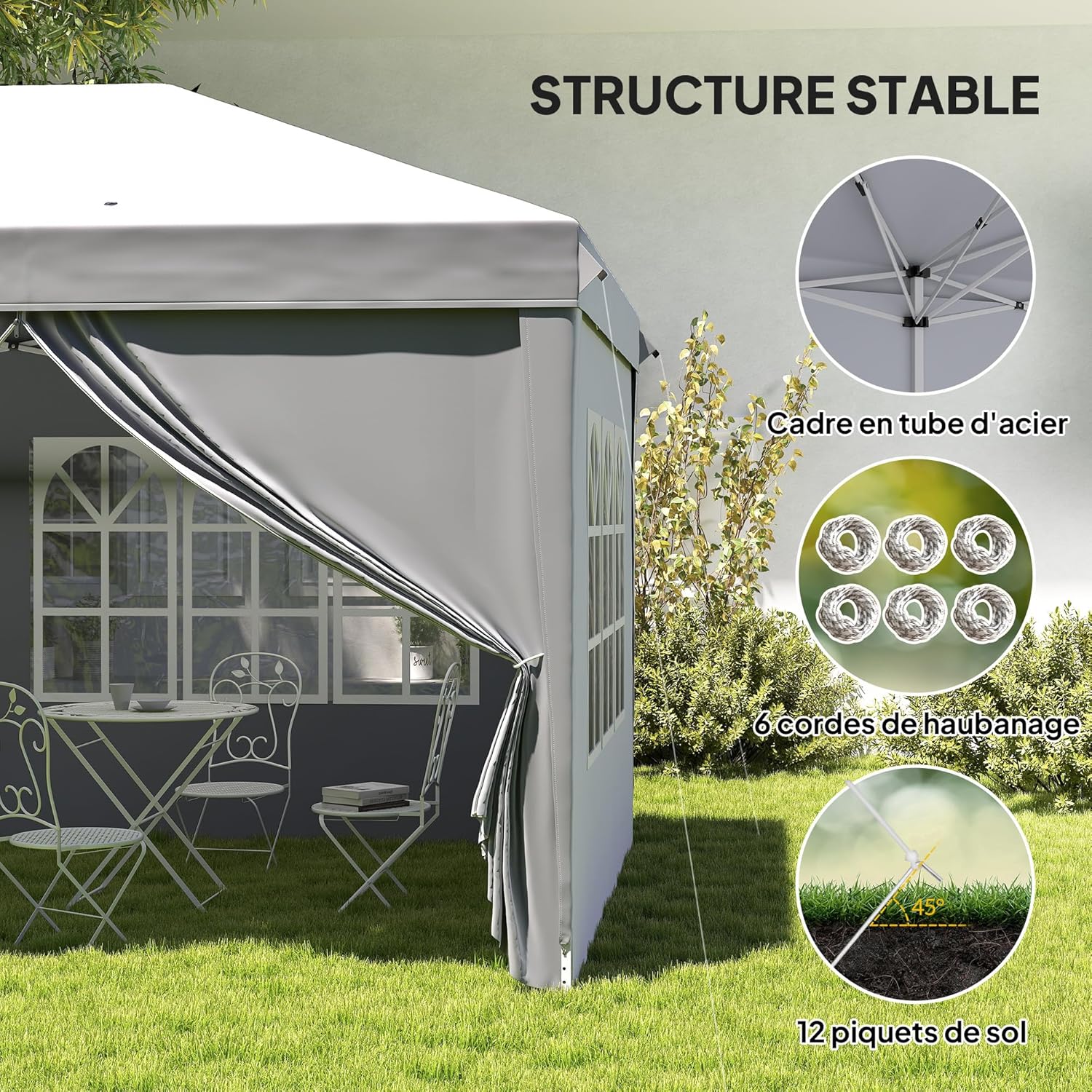 Outsunny - Tonnelle pliante 3x6m, acier renforcé, côtés amovibles, sac, gris