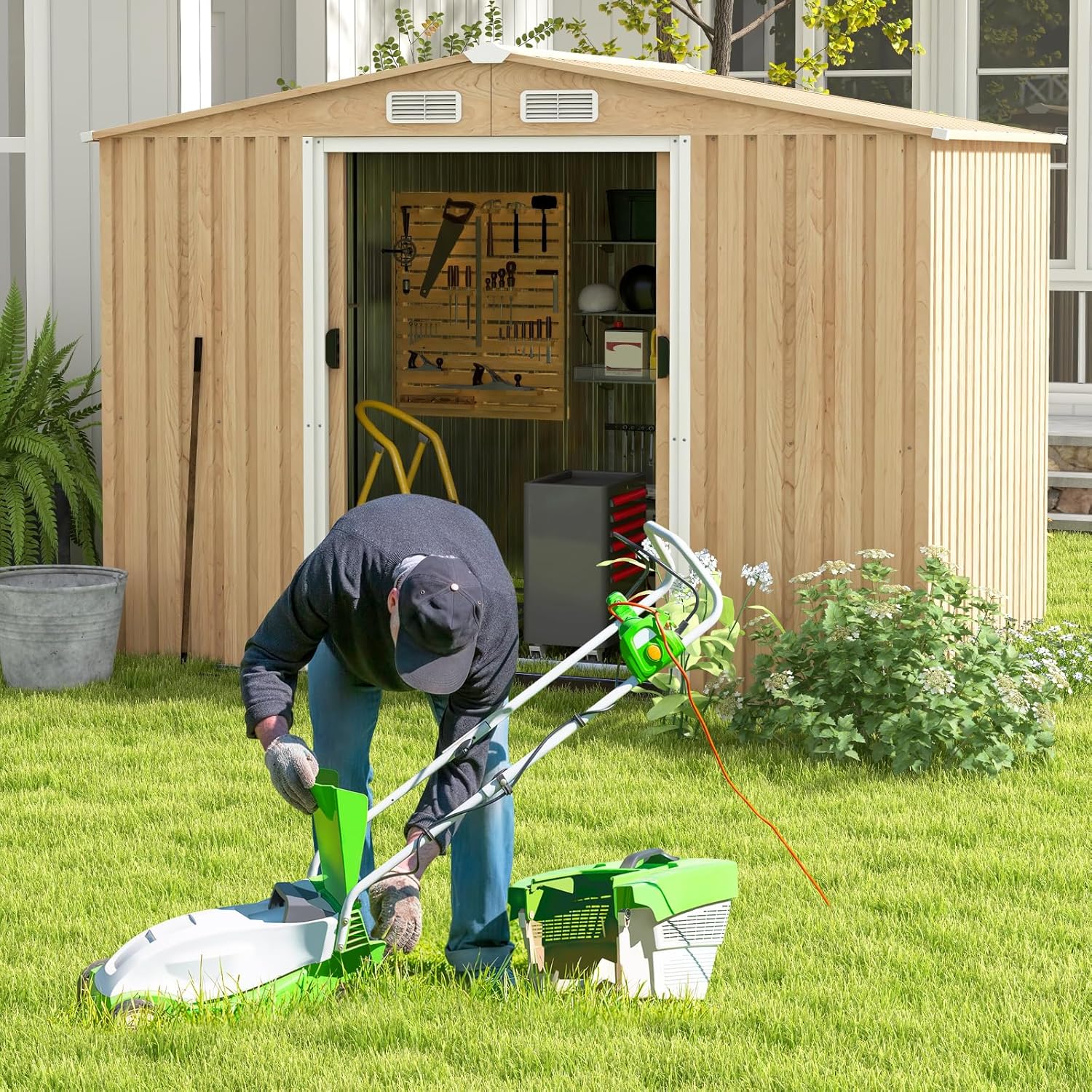 COSTWAY - Abri de jardin acier 259x196x184cm porte coulissante 5m²