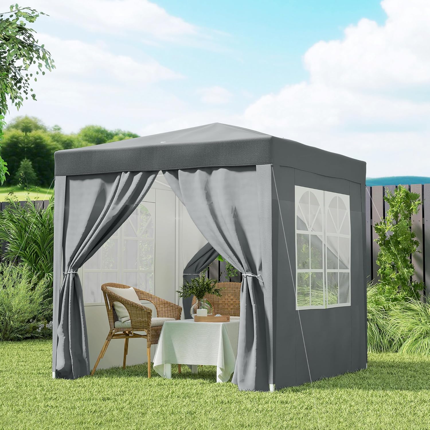Outsunny Tonnelle de Jardin extérieure 2 x 2 m, tonnelle Pliante Pop-up, réglable en Hauteur, Protection UV, Cadre en Acier, 4 côtés Amovibles, pour Camping, Festival, Plage, Sac de Transport, Gris